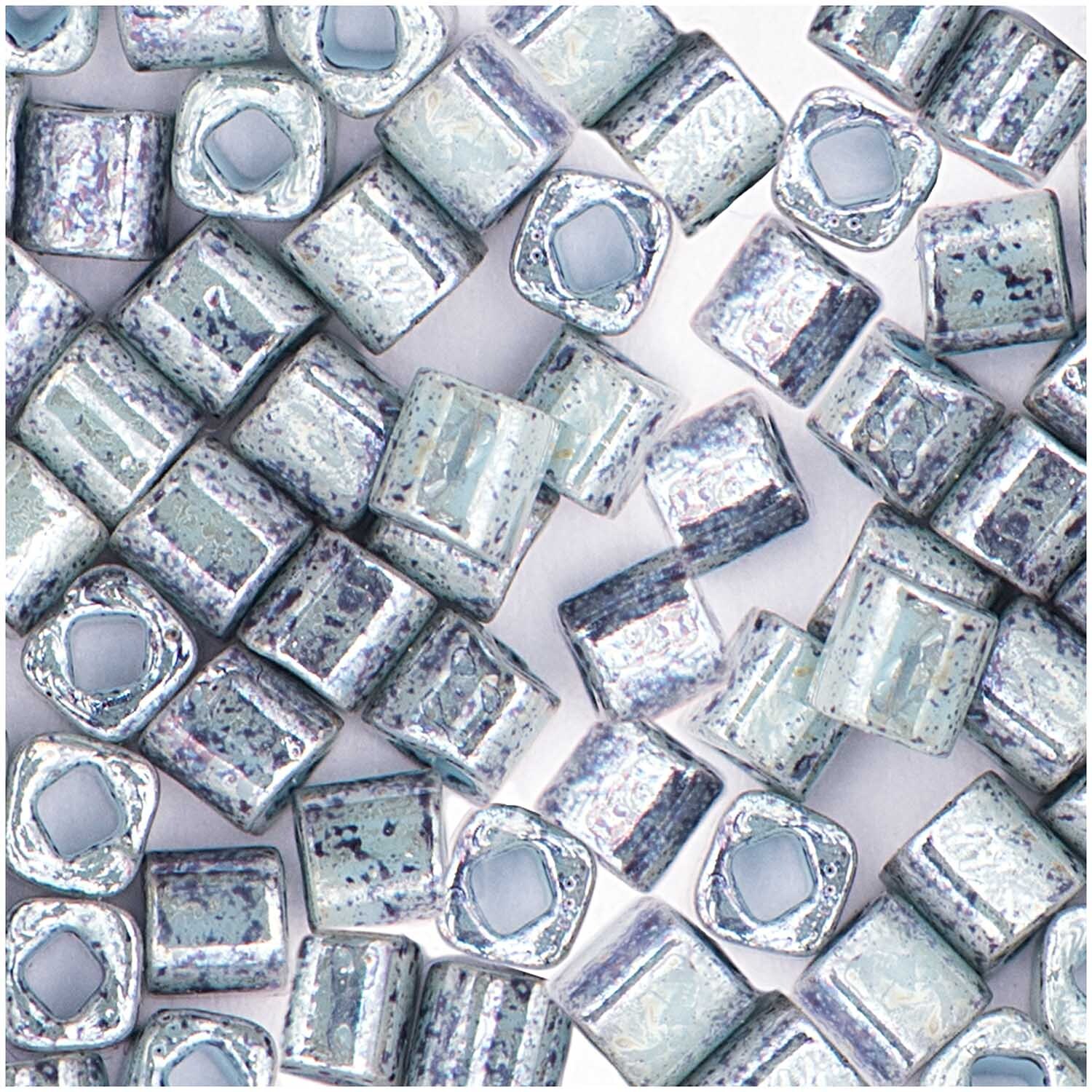 Itoshii cube Perlen 3x3mm 6g von Rico Design in marmoriertem Türkis, ideal für Schmuckdesign.