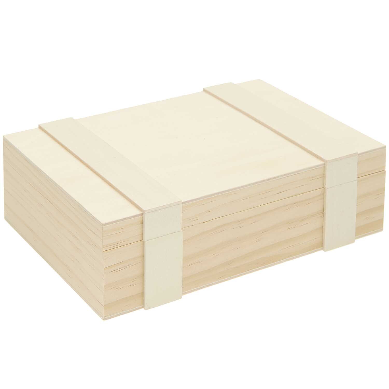 Aufbewahrungsbox aus Holz mit 6 Fächern, 24x16,5x7cm, von Rico Design. Rechteckige, naturfarbene Box.