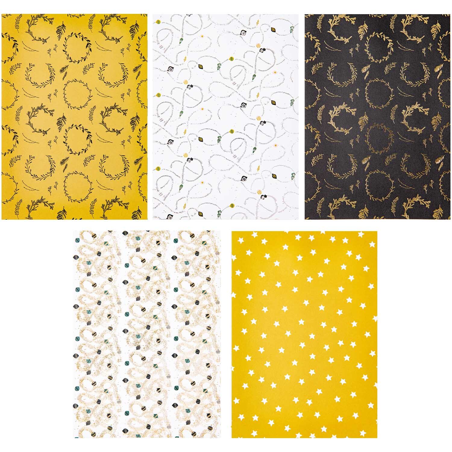 Paper Poetry Motivpapier Nostalgic Christmas zeigt festliche Designs in Schwarz-Gold und anderen Farben. Ideal für kreative Weihnachtsprojekte.