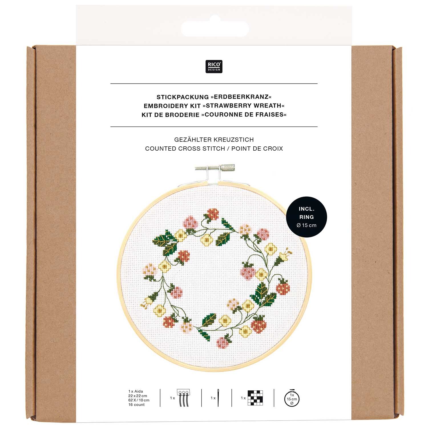 Stickpackung Erdbeerkranz Bild von Rico Design