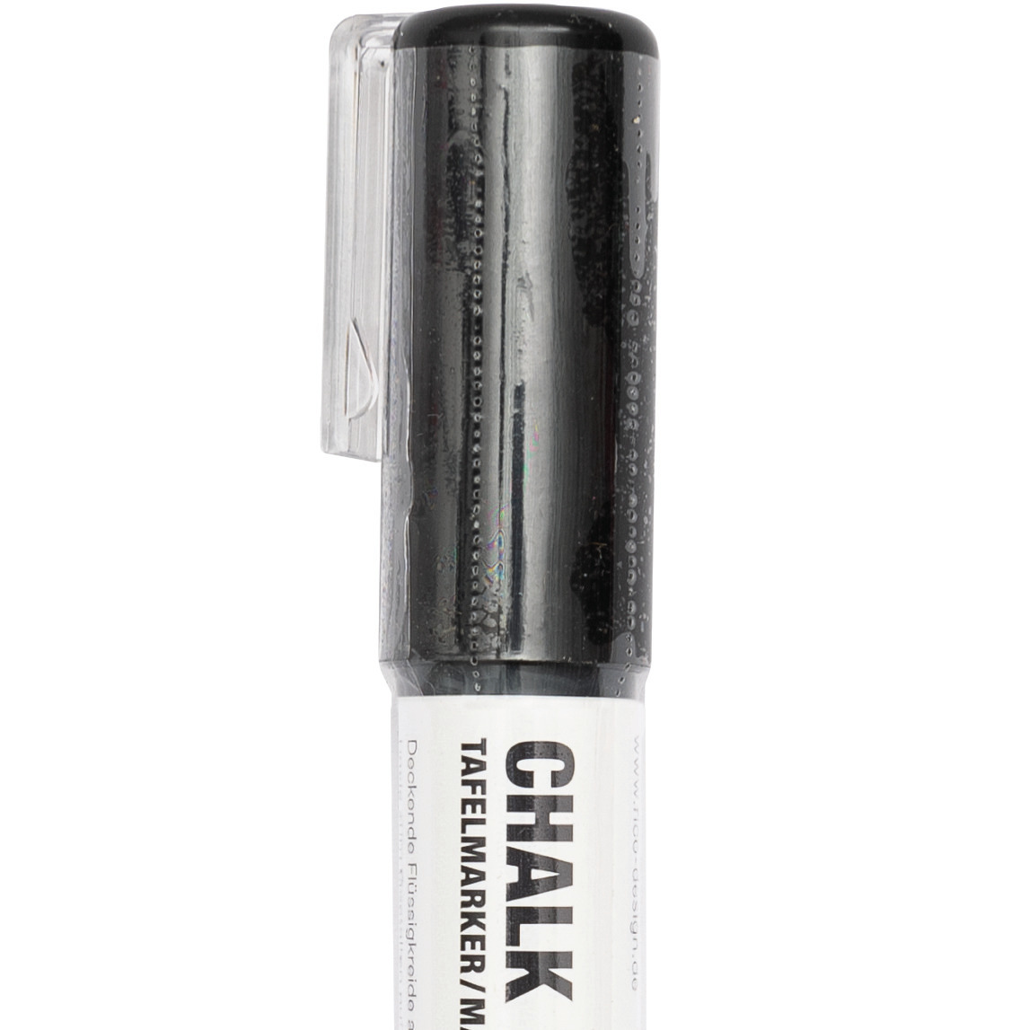 Kreidestift Flüssigkreide 3mm von Rico Design, schwarzer Marker mit transparenter Kappe, ideal für Tafeln.