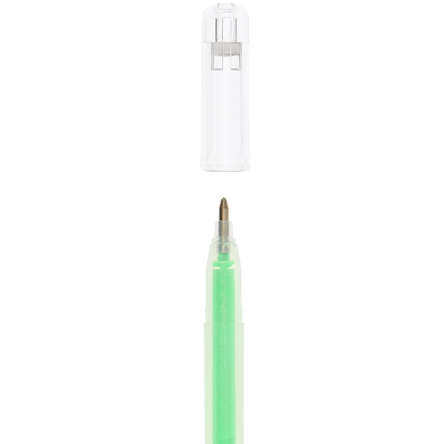 Gelstift Glitter 1mm in Grün von Rico Design, mit transparentem Gehäuse und abnehmbarer Kappe. Ideal für kreative Projekte.