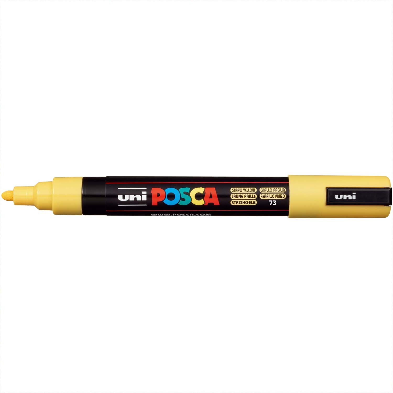 POSCA-Marker PC-5M mit 1,8-2,5mm Spitze in strohgelb von uni, ideal für präzises Zeichnen.