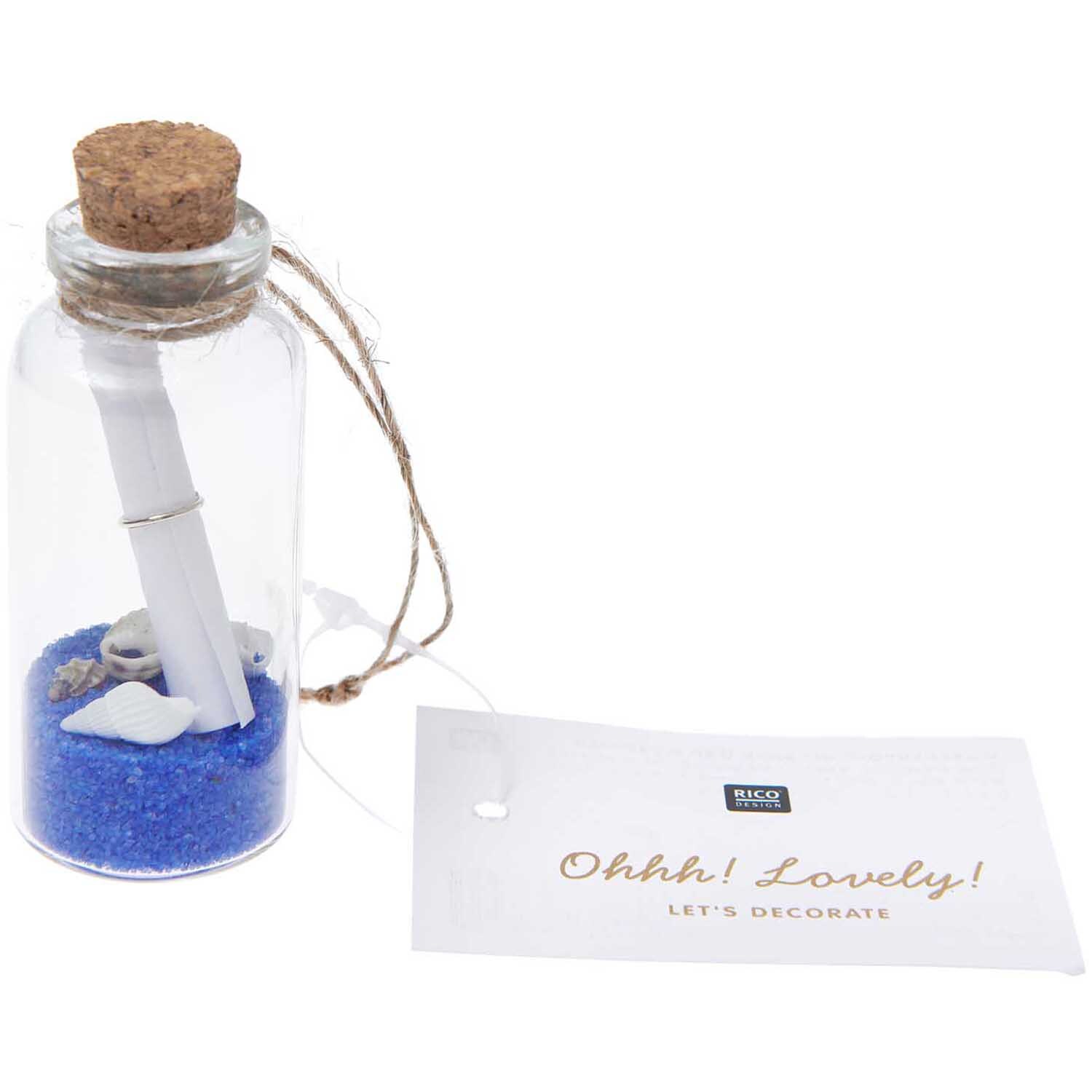 Hänger Flaschenpost mit Sand und Muscheln blau 6,5cm von Rico Design