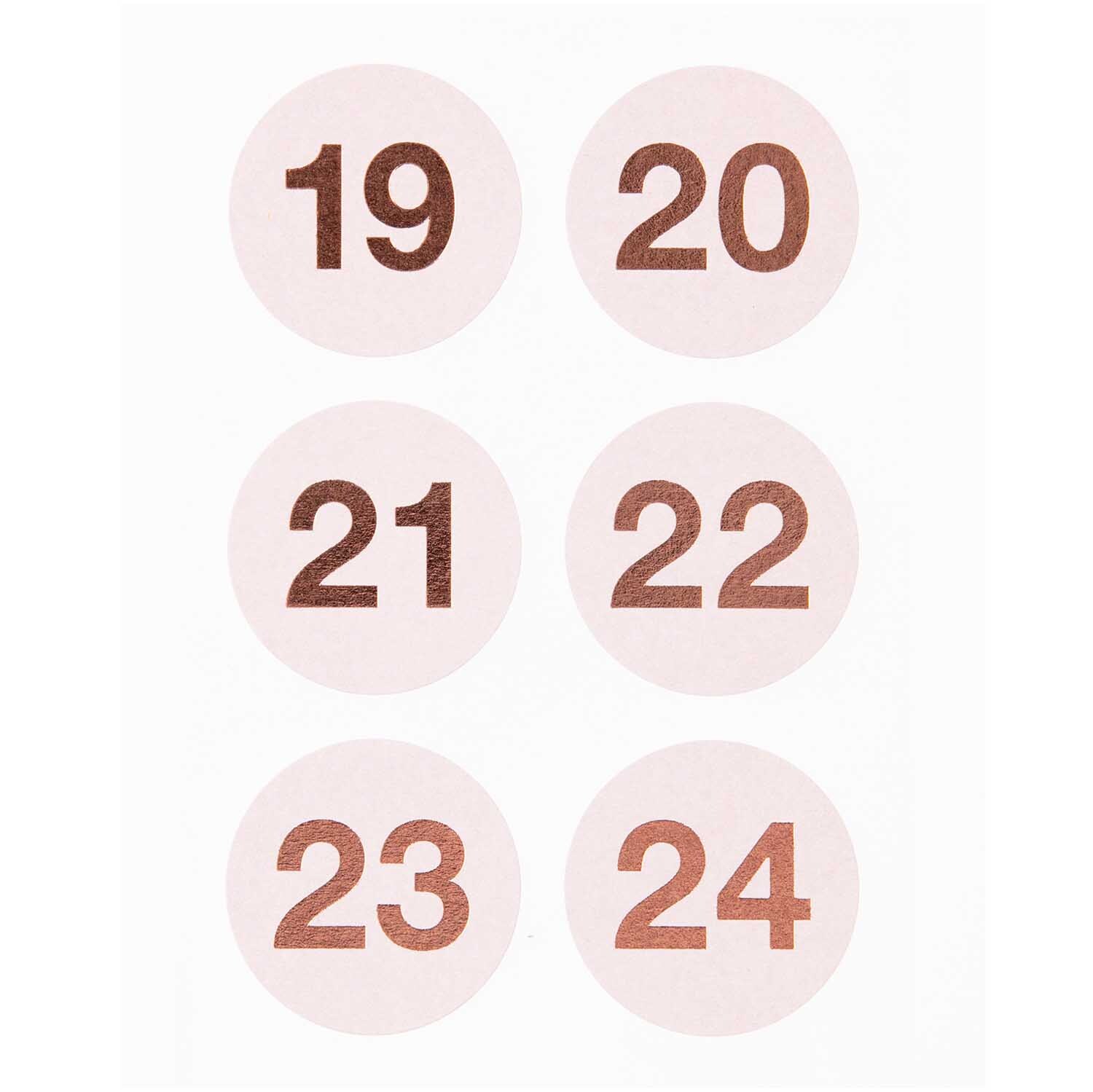 Paper Poetry Adventskalender Sticker Zahlen 1-24 in Puderfarbe, nummeriert von 19 bis 24, von Rico Design.