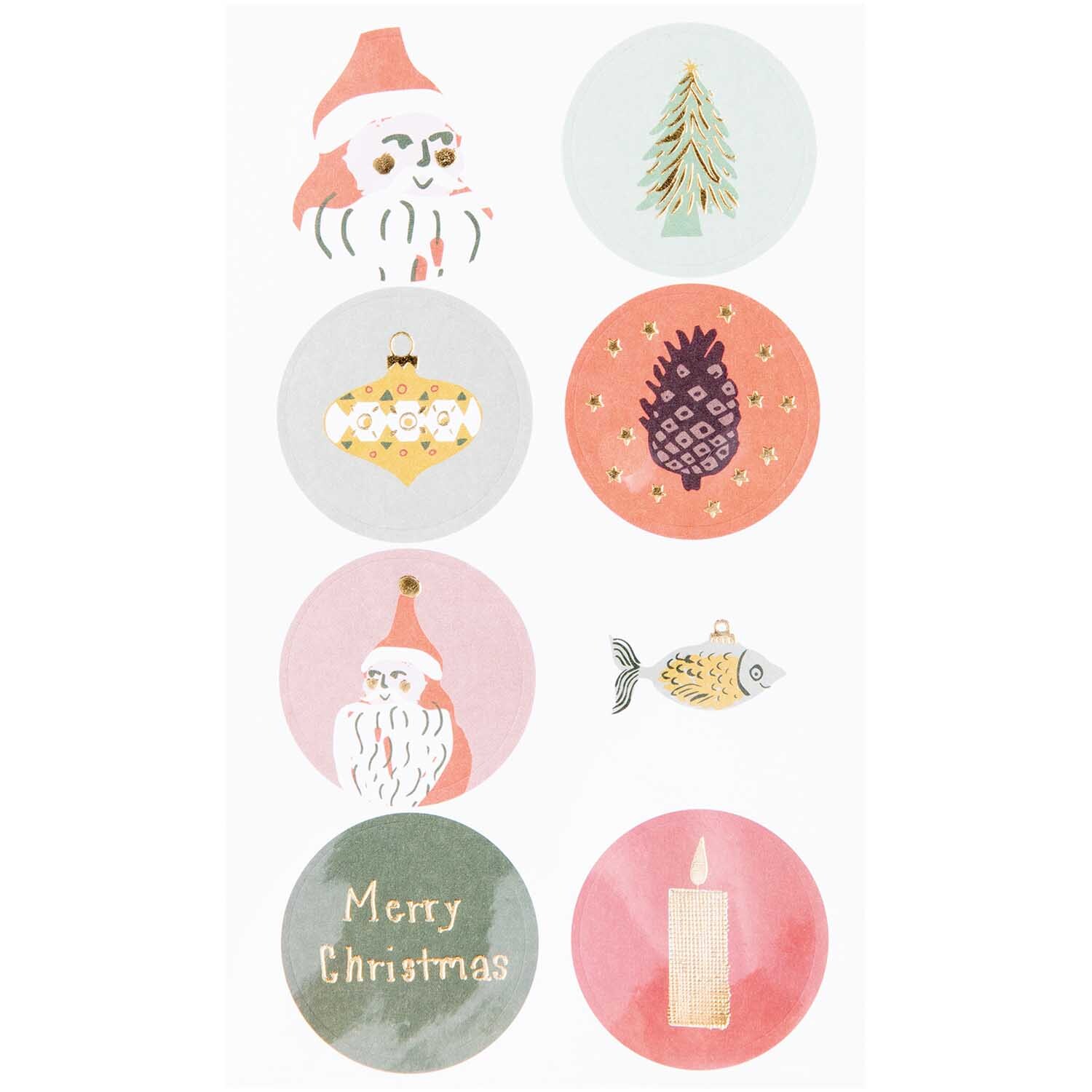 Paper Poetry Sticker Nostalgic Christmas classic 74 Stück mit weihnachtlichen Motiven wie Weihnachtsmann, Tannenbaum und Kerze in verschiedenen Farben.