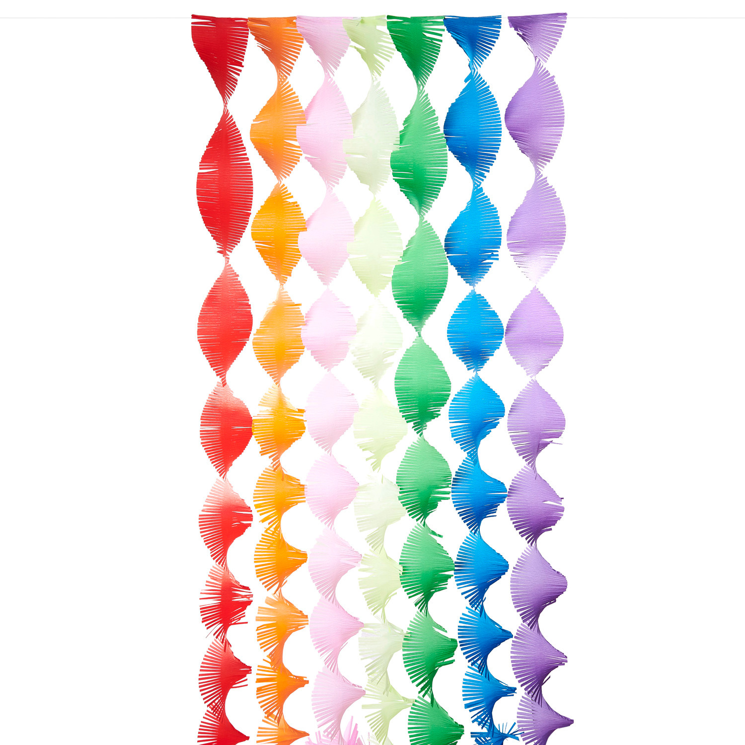Krepp-Girlande gedreht Regenbogen Klassik Mix, bunte Spiralen, 17,5cmx3m, 7 Stück.