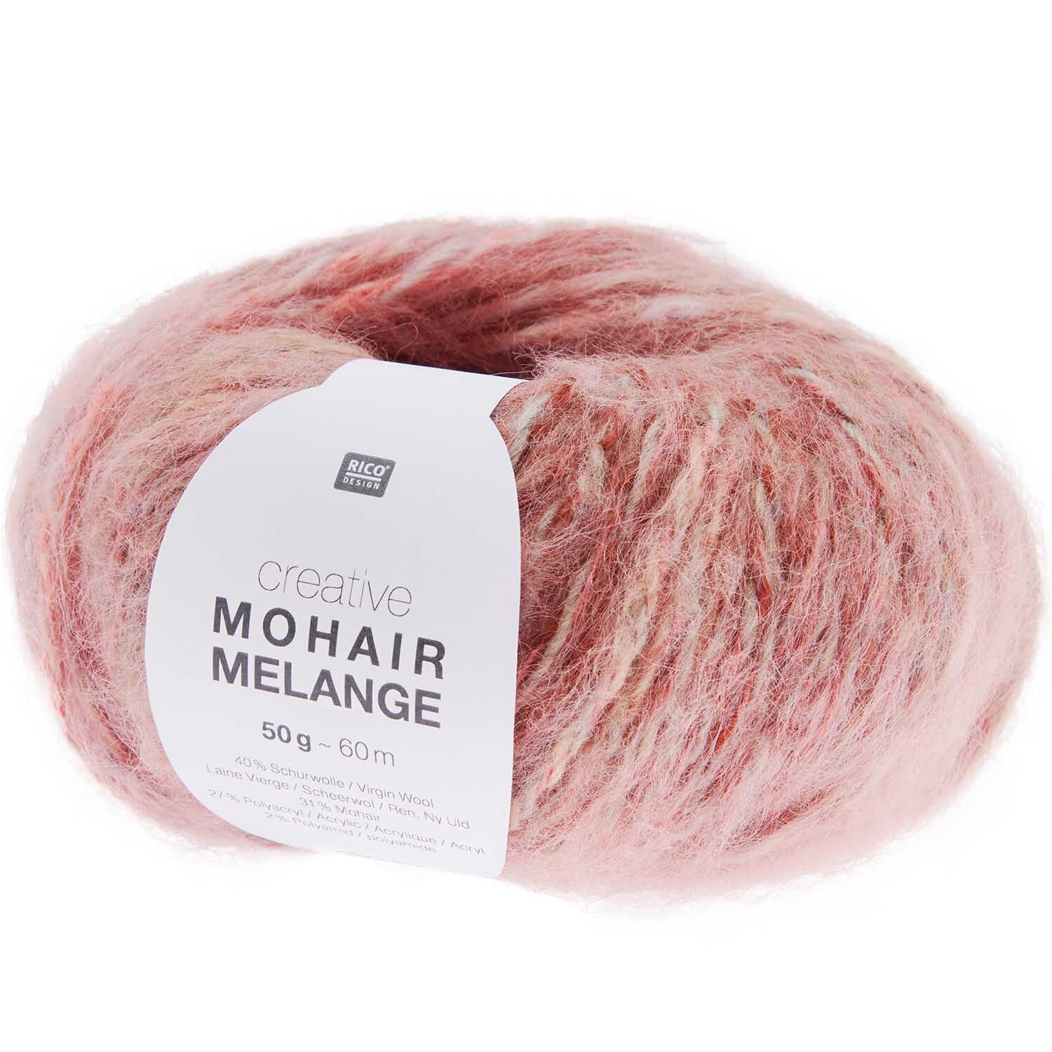 Creative Mohair Melange von Rico Design in Rosa, 50g 60m. Flauschiges Garnknäuel für kreative Strickprojekte.