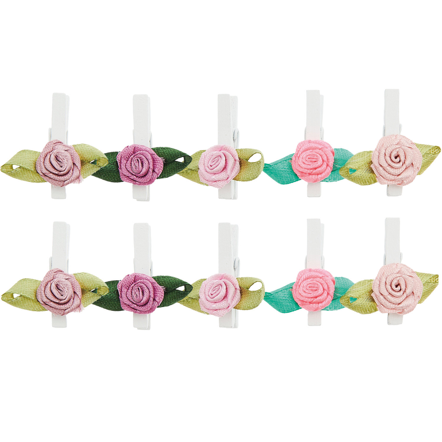 Röschen auf Klammer, bunt gemischt, 2,5x3cm, 10 Stück. Dekorative Clips von Rico Design.