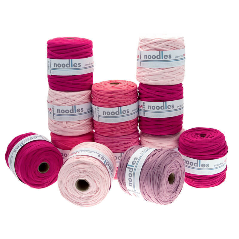 Noodles Textilgarn in verschiedenen Pinktönen, ideal für kreative Projekte, ca. 500-700g.