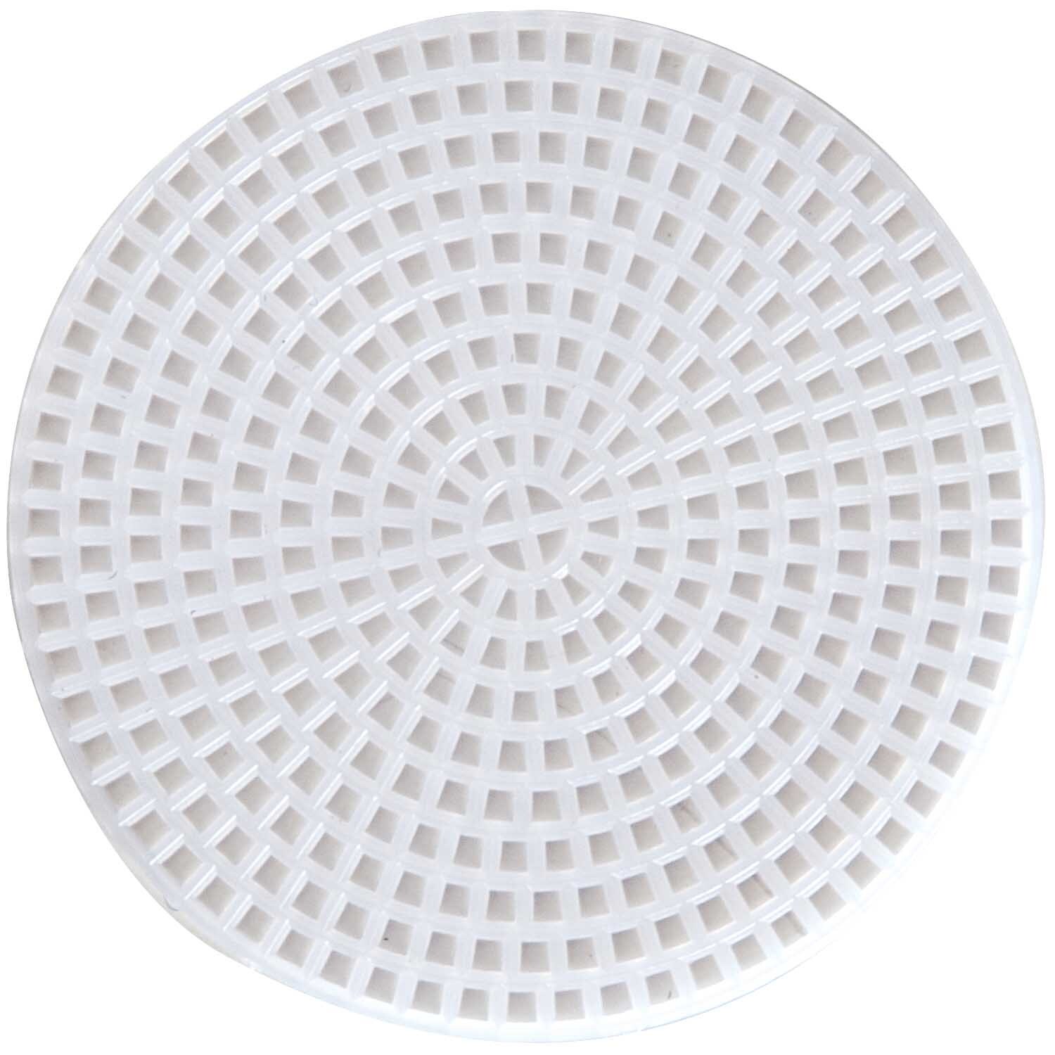 Plastikstramin rund 7,6cm 6 Stück von Rico Design, weiß, mit feinem Gittermuster, ideal für kreative Projekte.