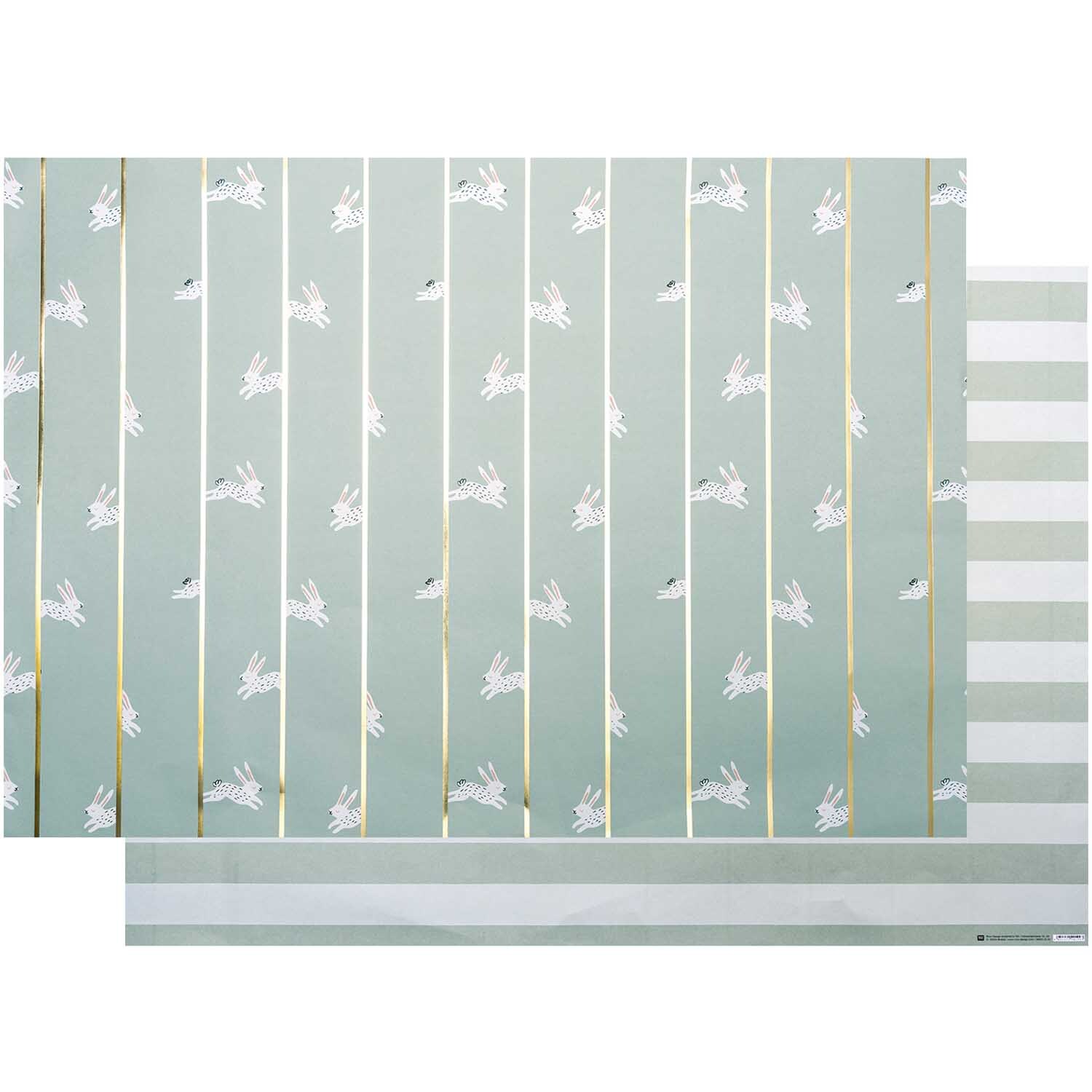 Paper Poetry Motivkarton Bunny Hop mint 50x70cm mit Hasenmotiv und Streifen von Rico Design.