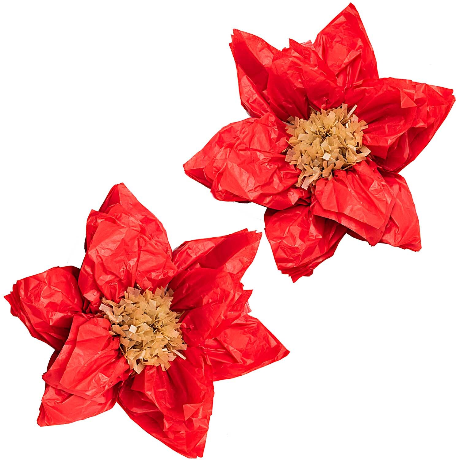 Seidenpapierblumen Weihnachtsstern 40cm, zwei rote Blumen mit naturgetreuem Aussehen von Rico Design.