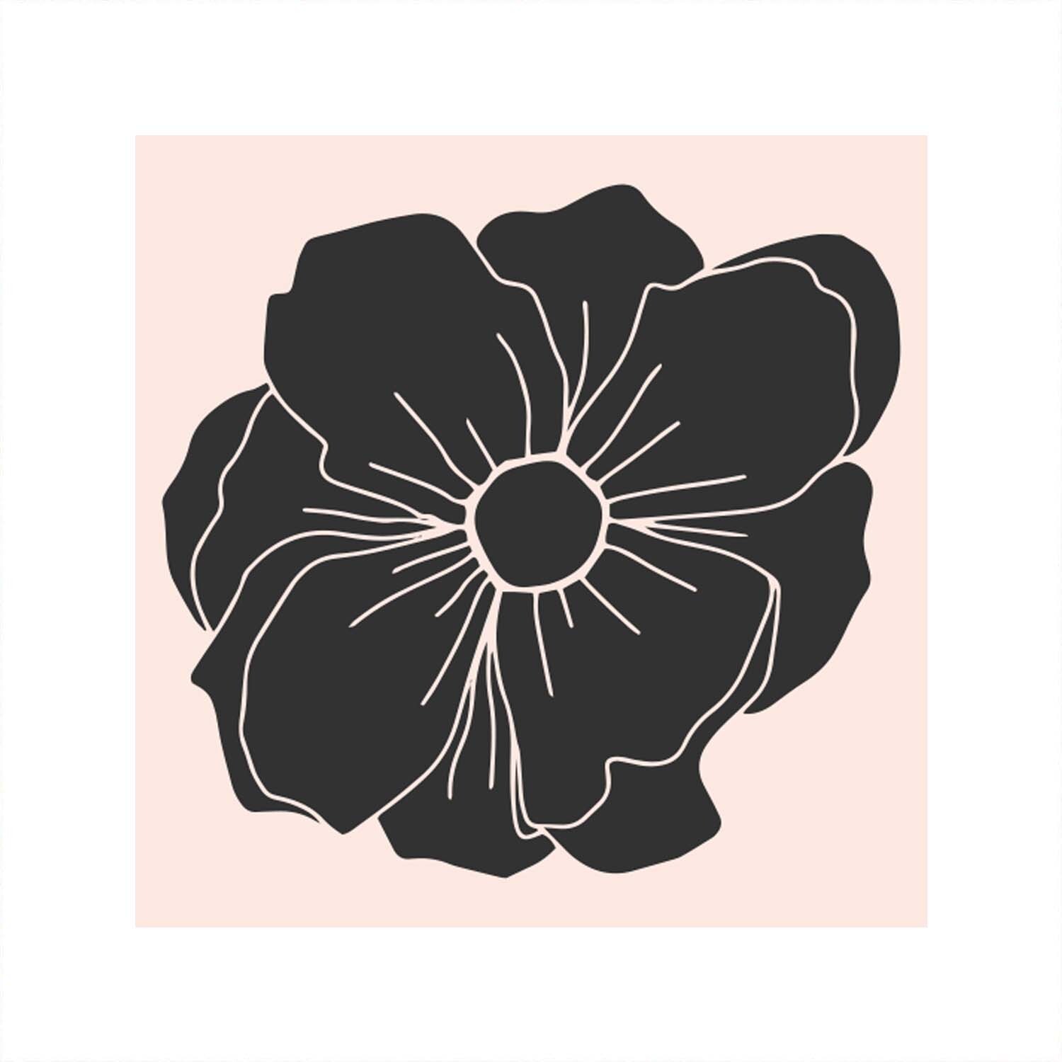Stempel Blüte dunkel nude 45x45mm zeigt eine stilisierte schwarze Blume auf einem hellen Hintergrund. Marke: May&Berry.