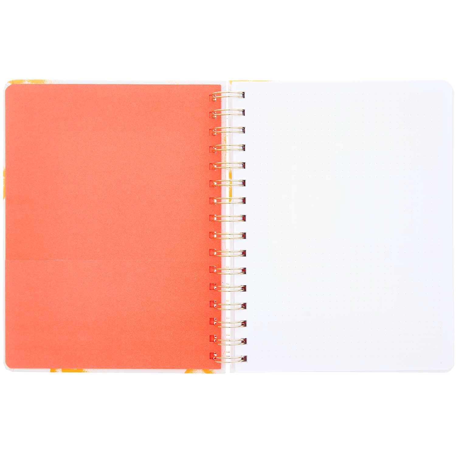 Paper Poetry Bullet Diary mit Spiralbindung, geöffnet, zeigt eine rote und eine weiße Seite. Marke: Rico Design. Ideal für Notizen und kreative Ideen.