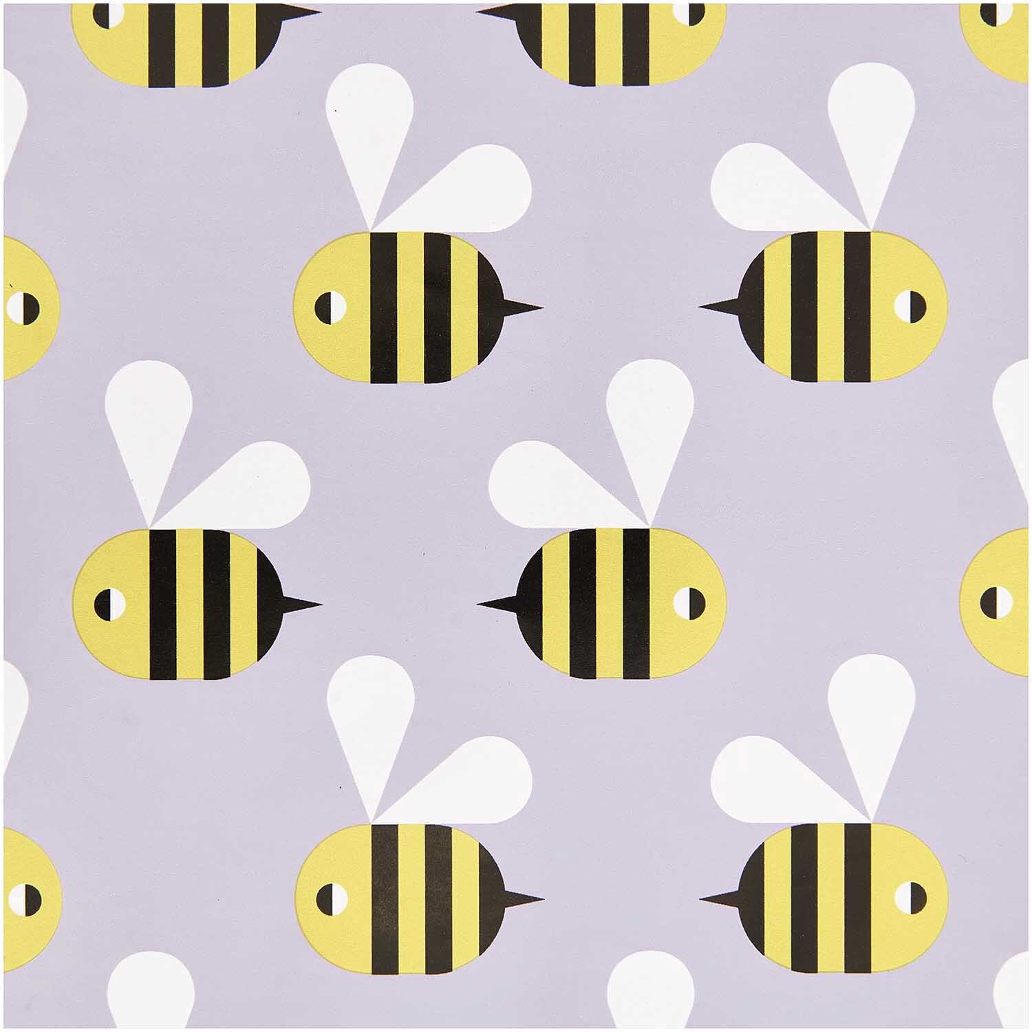 Paper Poetry Geschenkpapier mit Bienenmuster auf lila Hintergrund, ideal für kreative Verpackungen.