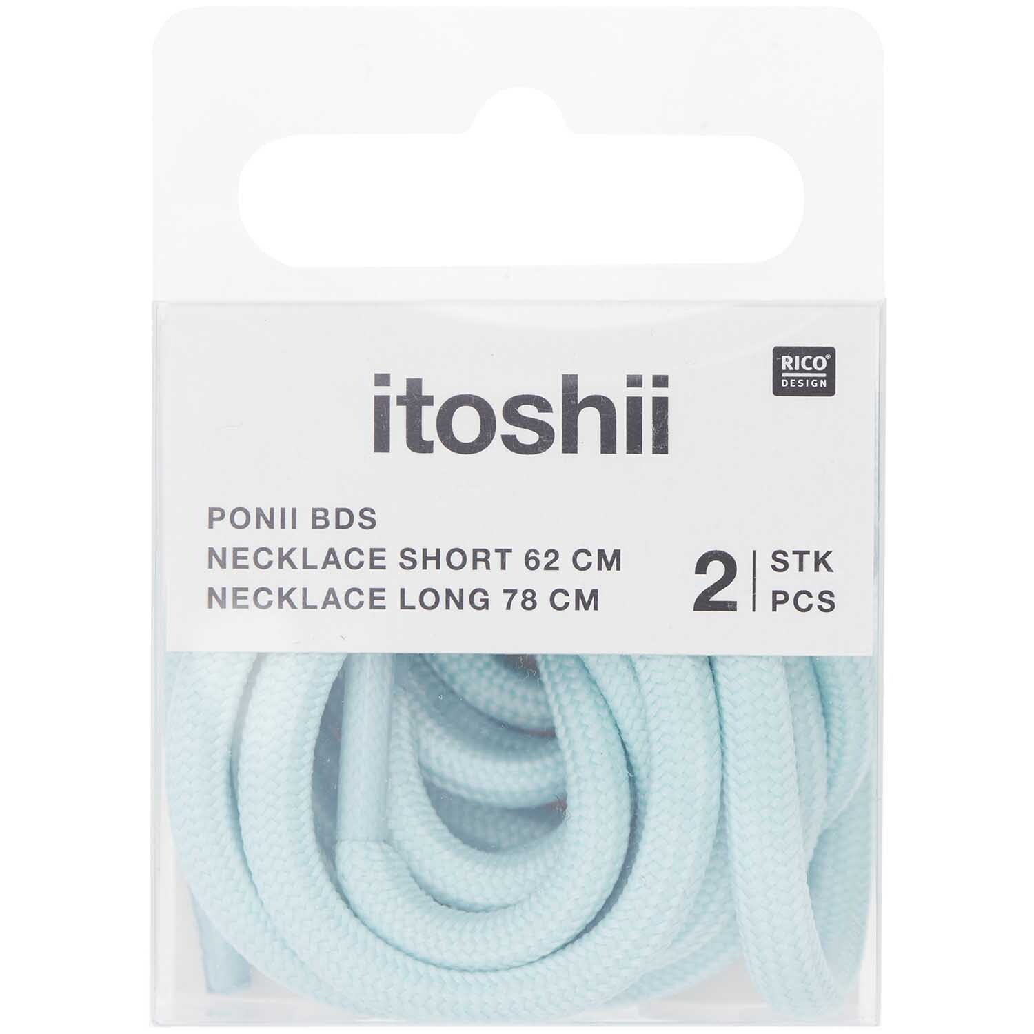 Itoshii - Ponii Beads Ketten 2 Stück in Mint von Rico Design, präsentiert in einer Verpackung.