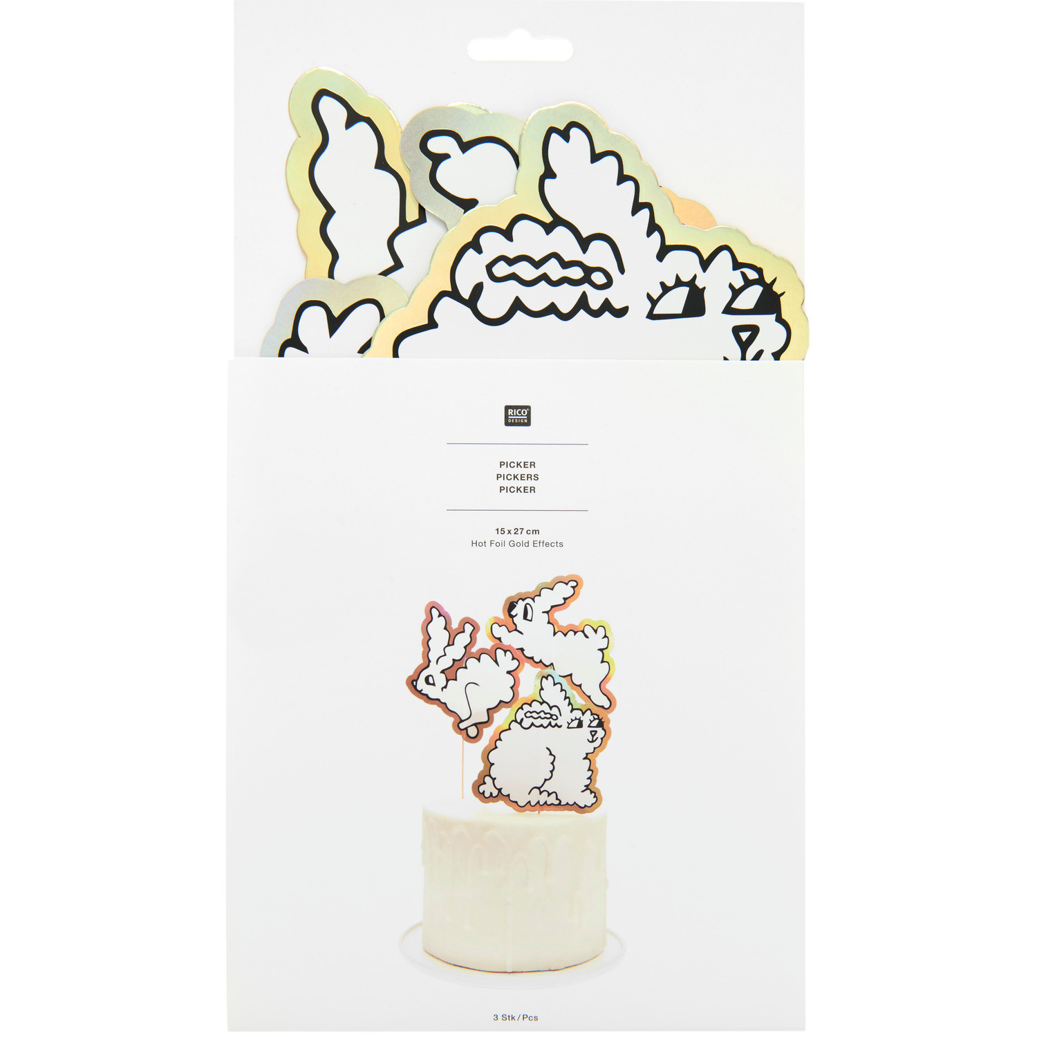 Picker Hasen XL Gold 15x27cm 3 Stück von Rico Design