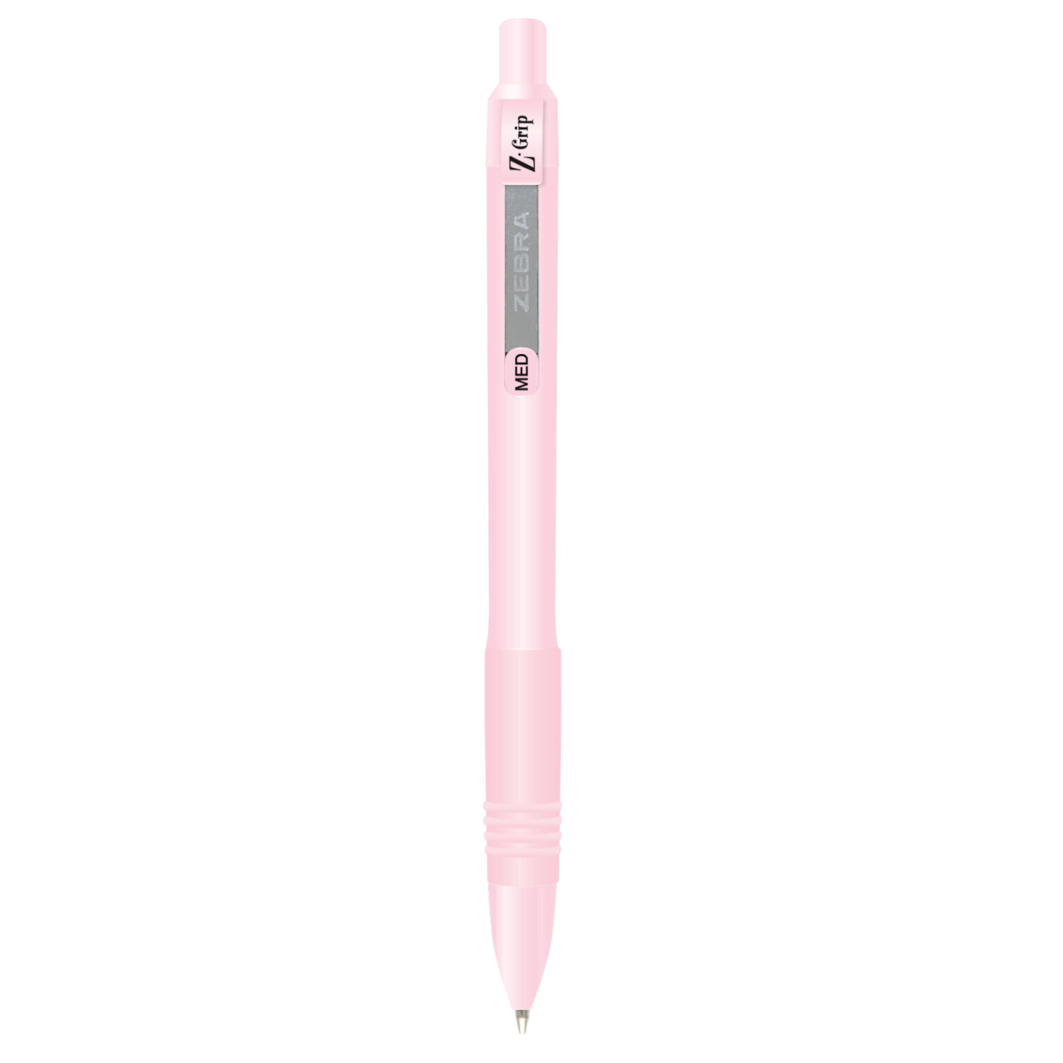Kugelschreiber Z-Grip Pastell von ZEBRA in Rosa, Vorderansicht. Der Stift hat eine 1mm Spitze und bietet ein elegantes Design, ideal für stilvolles Schreiben.