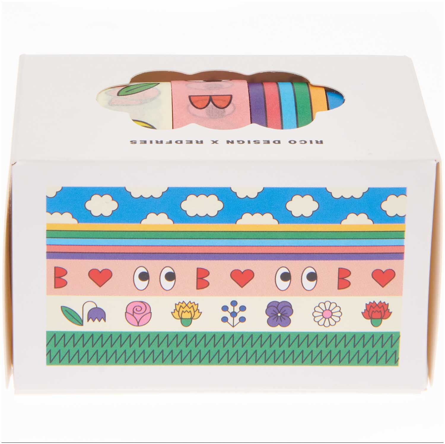 Rico Design x Redfries Tape Set Eye Candy, 5-teilig, mit bunten Mustern und Motiven in einer dekorativen Verpackung.