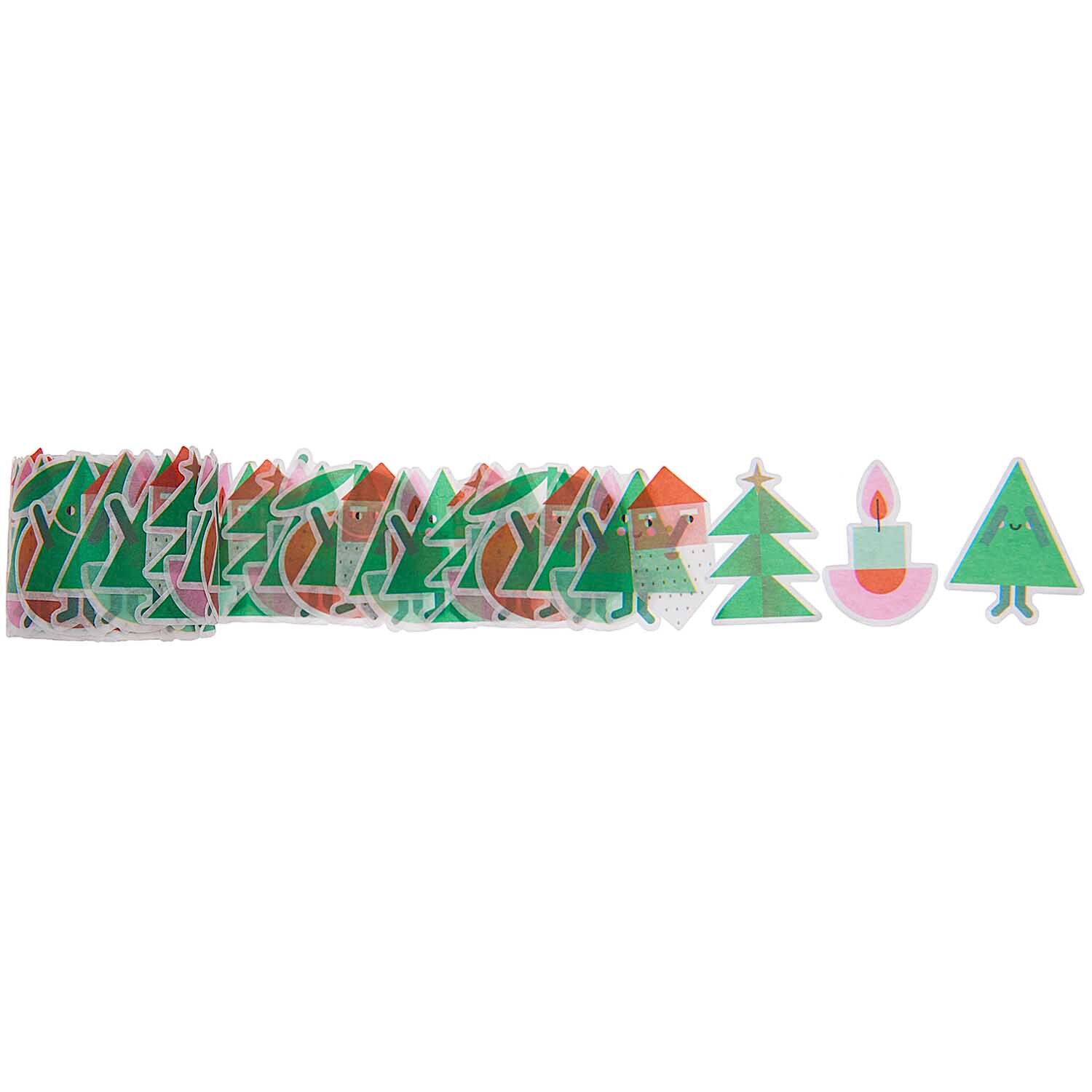 Washi Sticker Weihnachtsfiguren 200 Stück von Rico Design zeigen bunte Weihnachtsbäume und Kerzen. Ideal für festliche Dekorationen.