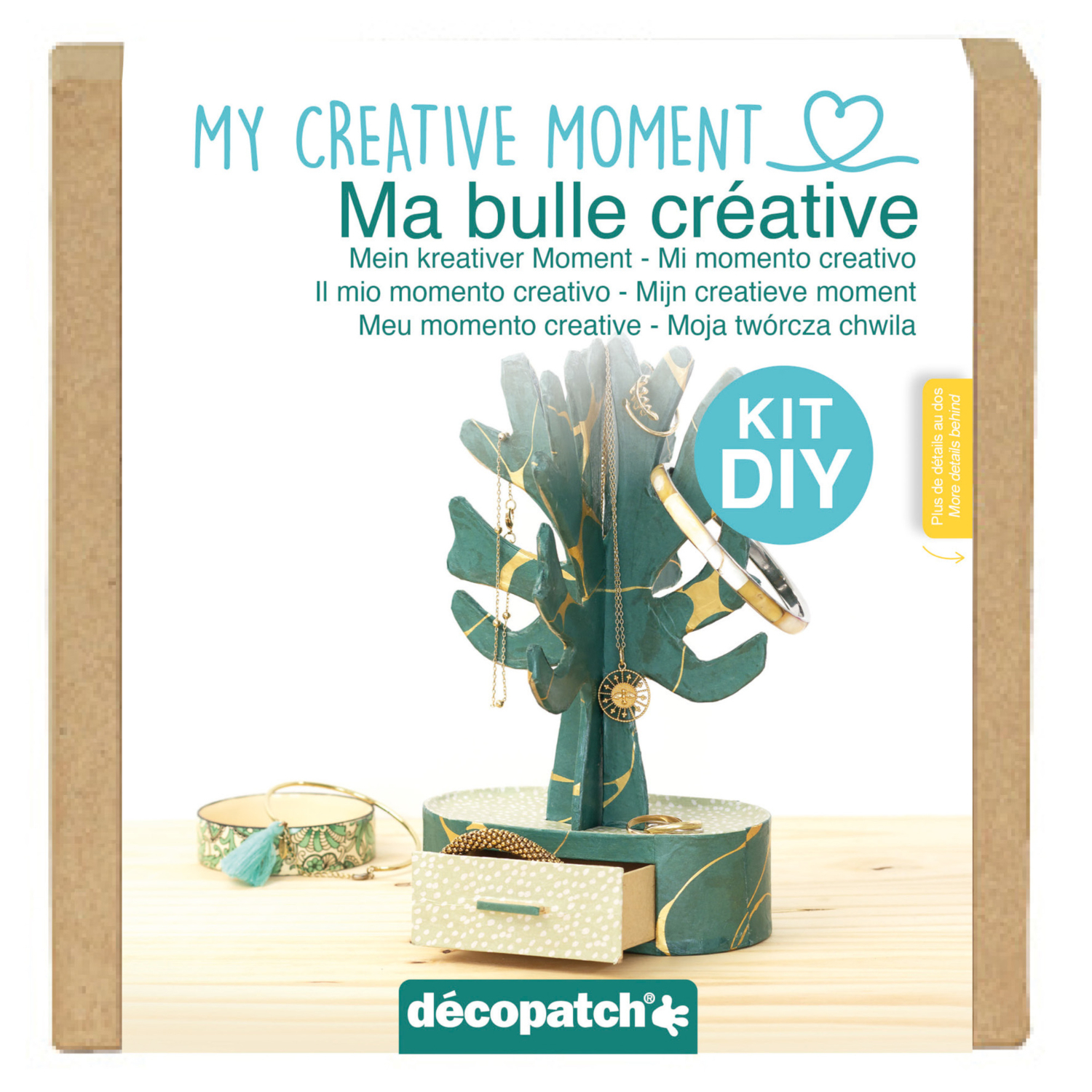 Bastelset Kreativer Moment Schmuckbaum: DIY-Kit von décopatch mit Schmuckbaum und Schubladen, ideal für kreative Projekte.