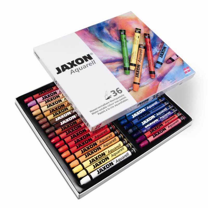 Aquarellkreide, 36-teilig, zeigt eine offene Box mit bunten Kreiden von Jaxon, ideal für kreative Projekte.