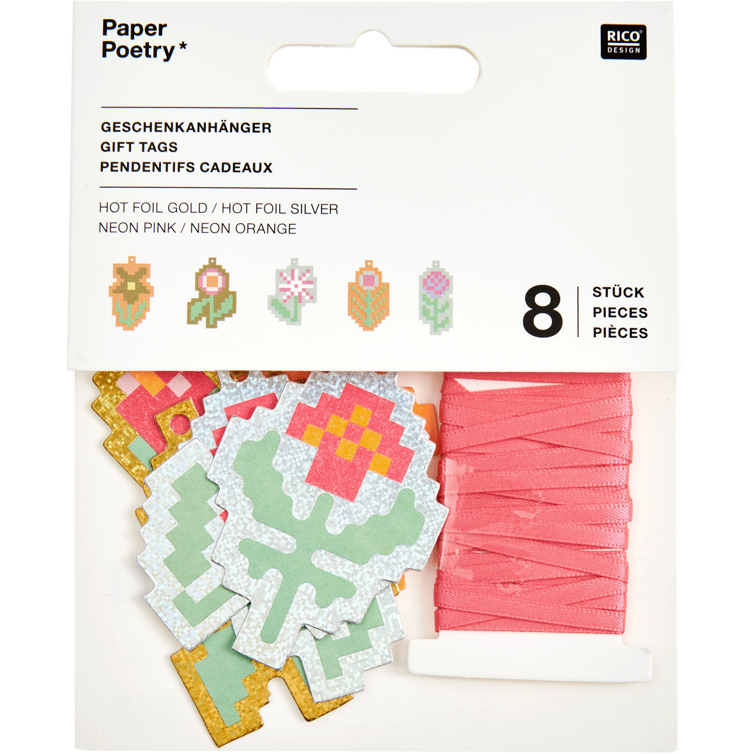 Paper Poetry Geschenkanhänger Futschikato Blumen  8 Stück von Rico Design