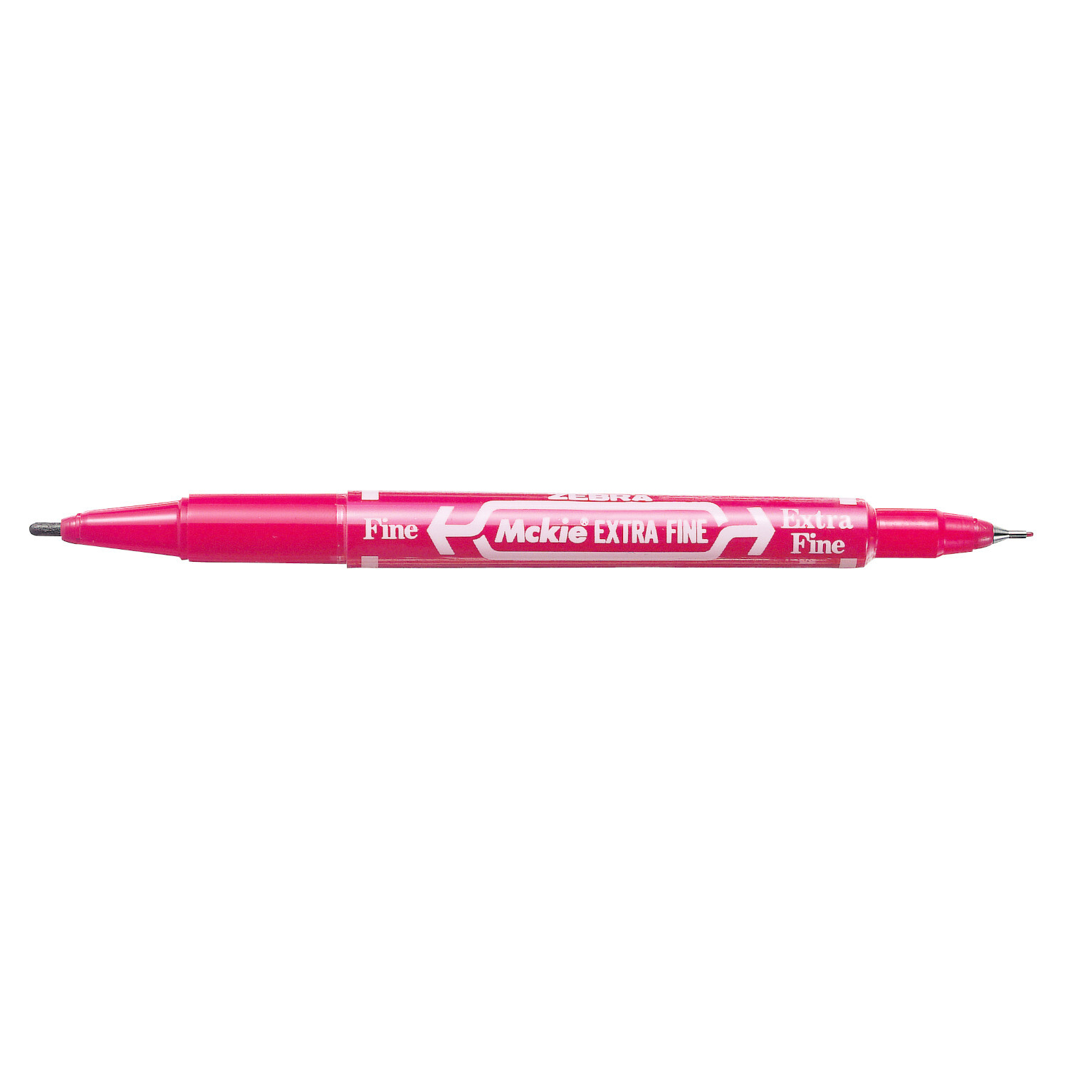 Permanent Marker Mckie von ZEBRA in Rot, Produkt Vorderansicht. Der Marker hat eine extra feine Spitze und ist ideal für präzises Schreiben und Zeichnen.