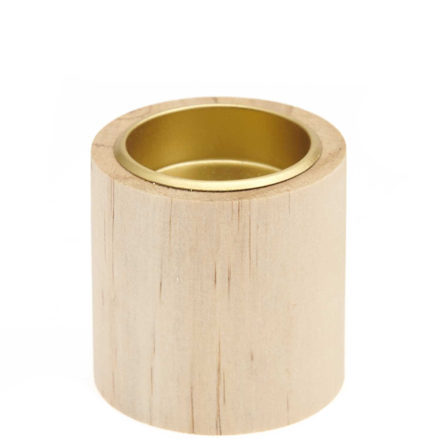 Holz-Kerzenhalter Natur aus hellem Holz mit goldener Innenfassung, Ø6cm, von Rico Design.