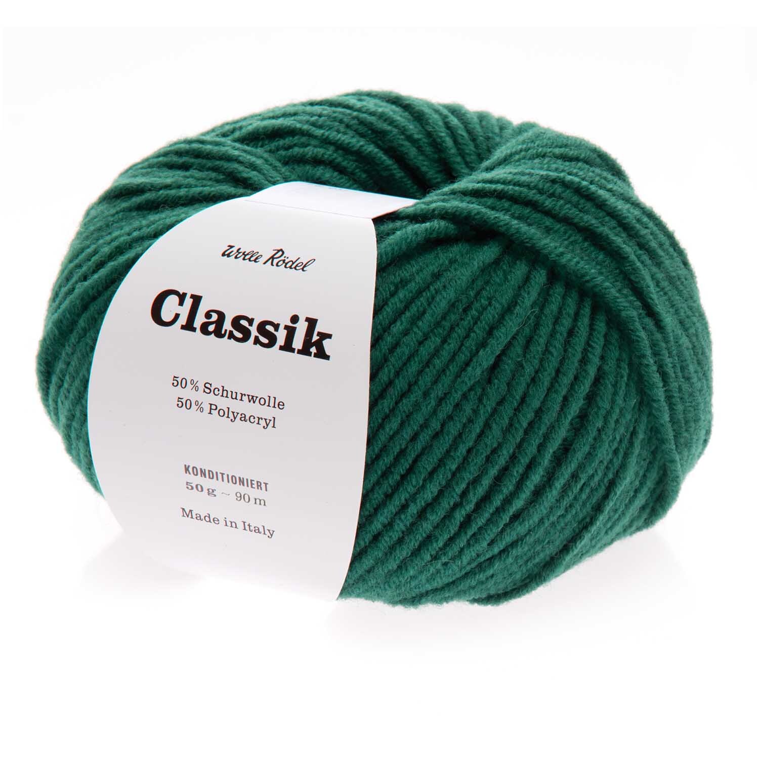 Classik Wolle von Wolle Rödel in tiefem Türkis, 50g Knäuel, ideal für Strickprojekte.