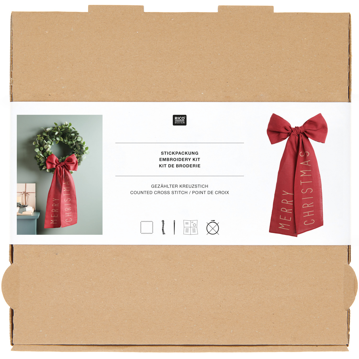 Stickpackung Schleife Merry Christmas 38x80cm von Rico Design