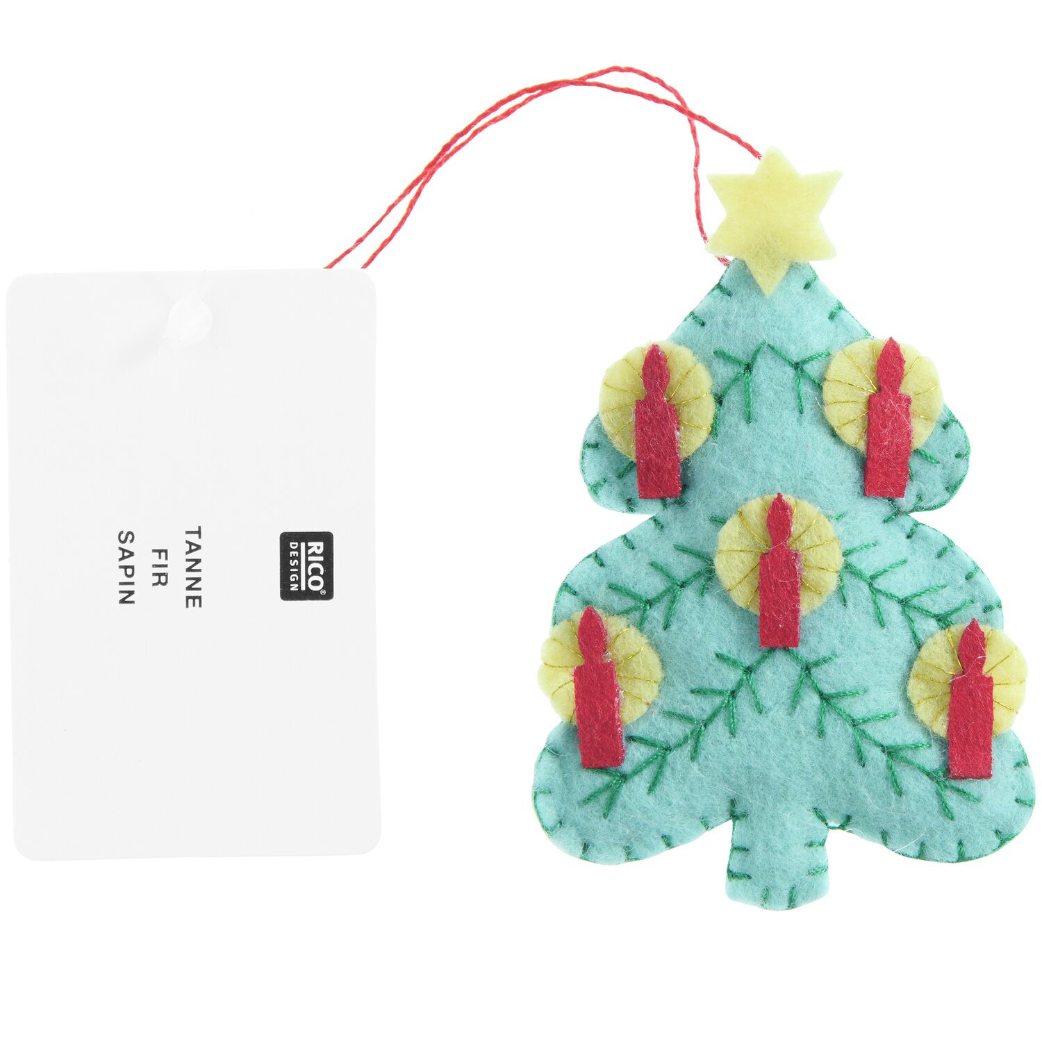 Aufhänger Filz-Tanne mit Kerzen Mint 7,5x5,1x1,6cm von Rico Design
