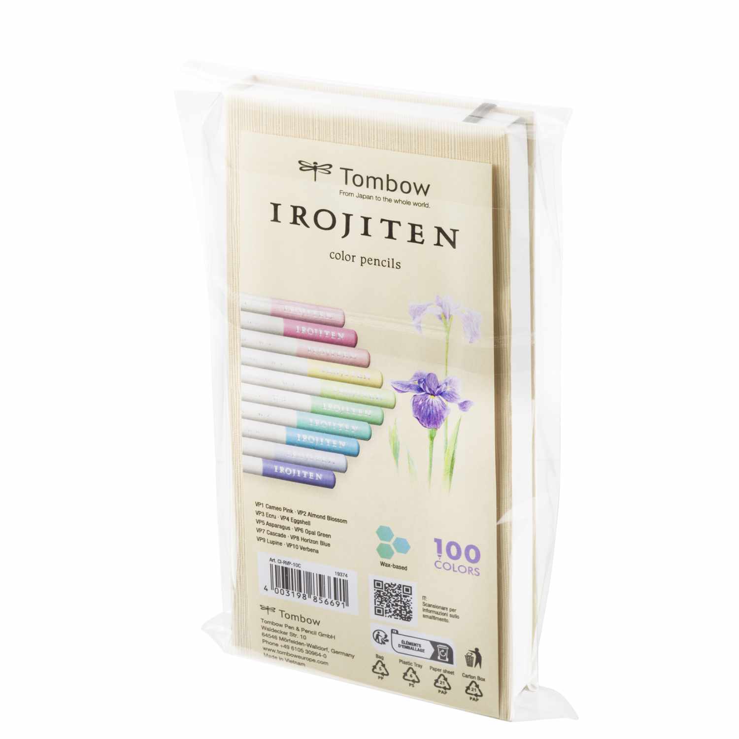 IROJITEN Farbstifte Set Pastellfarben III von Tombow, zeigt 10 bunte Stifte in einer Verpackung. Ideal für kreative Projekte.
