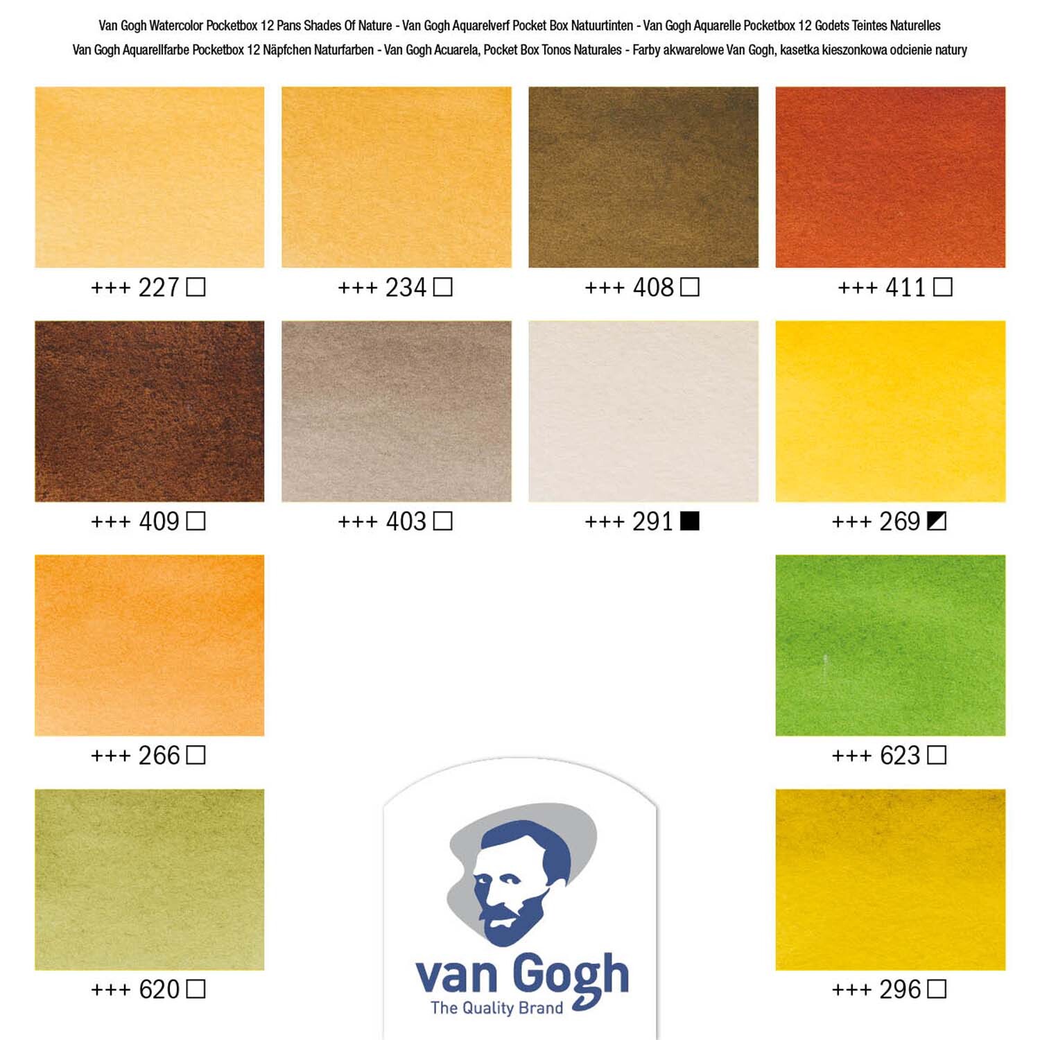 Aquarell Set Naturfarben 12 Näpfchen mit verschiedenen Erdtönen von van Gogh, ideal für Künstler.