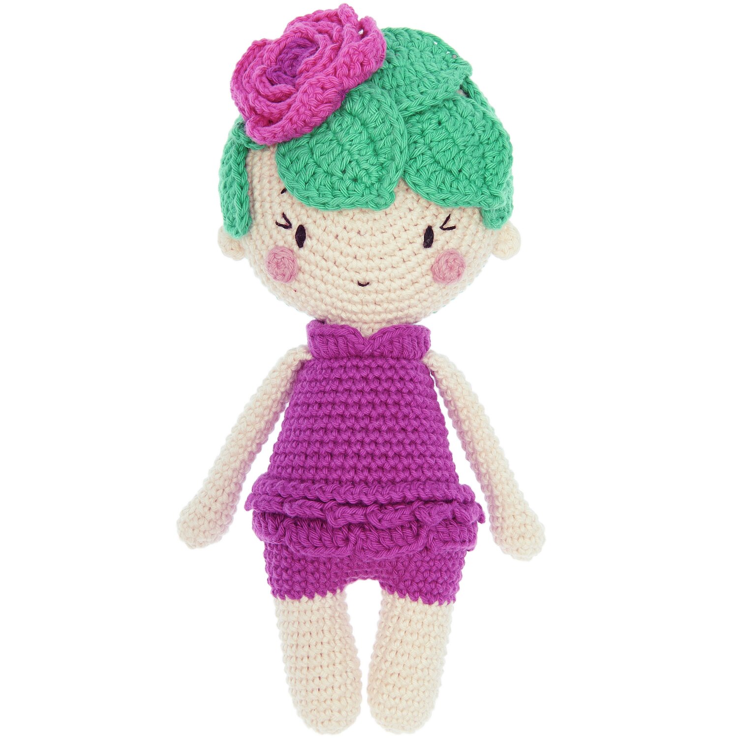Creative Ricorumi dk: Gehäkelte Puppe in Pink mit grüner Blume, 25g, von Rico Design.