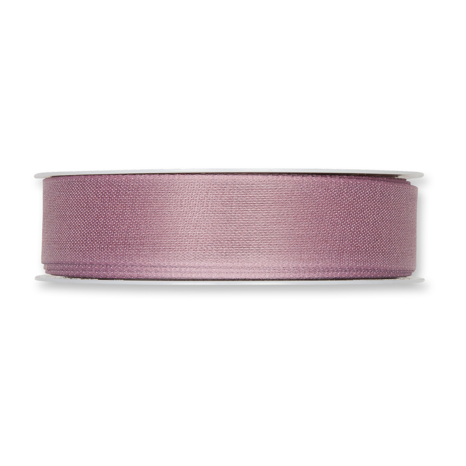 Dekoband in Baumwolloptik 25mm 5m, Halbach. Weiß-rosa Band auf Rolle, ideal für Dekorationen.