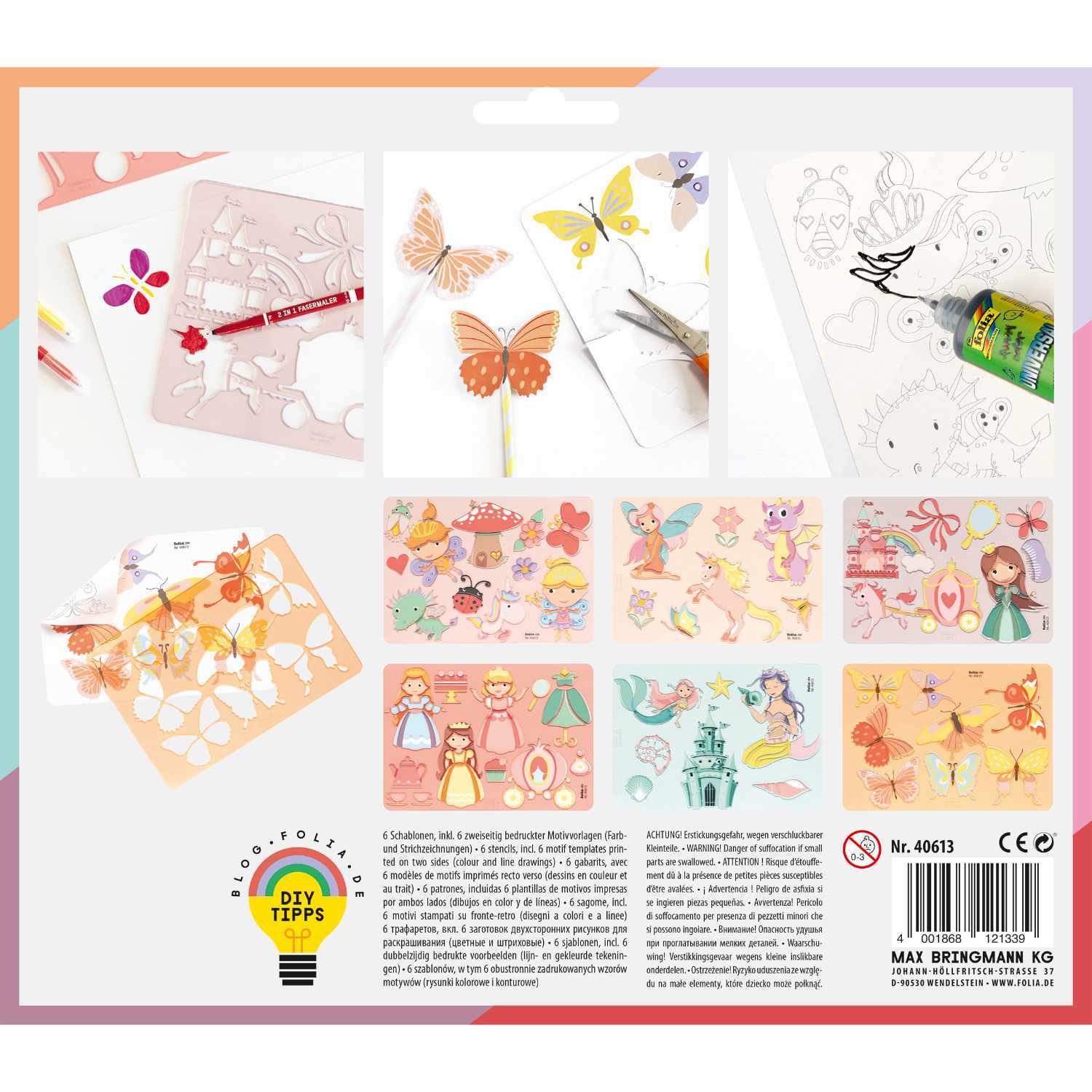 Kreativ-Schablonenset Princess inkl. Malvorlage 6 Stück von Max Bringmann 