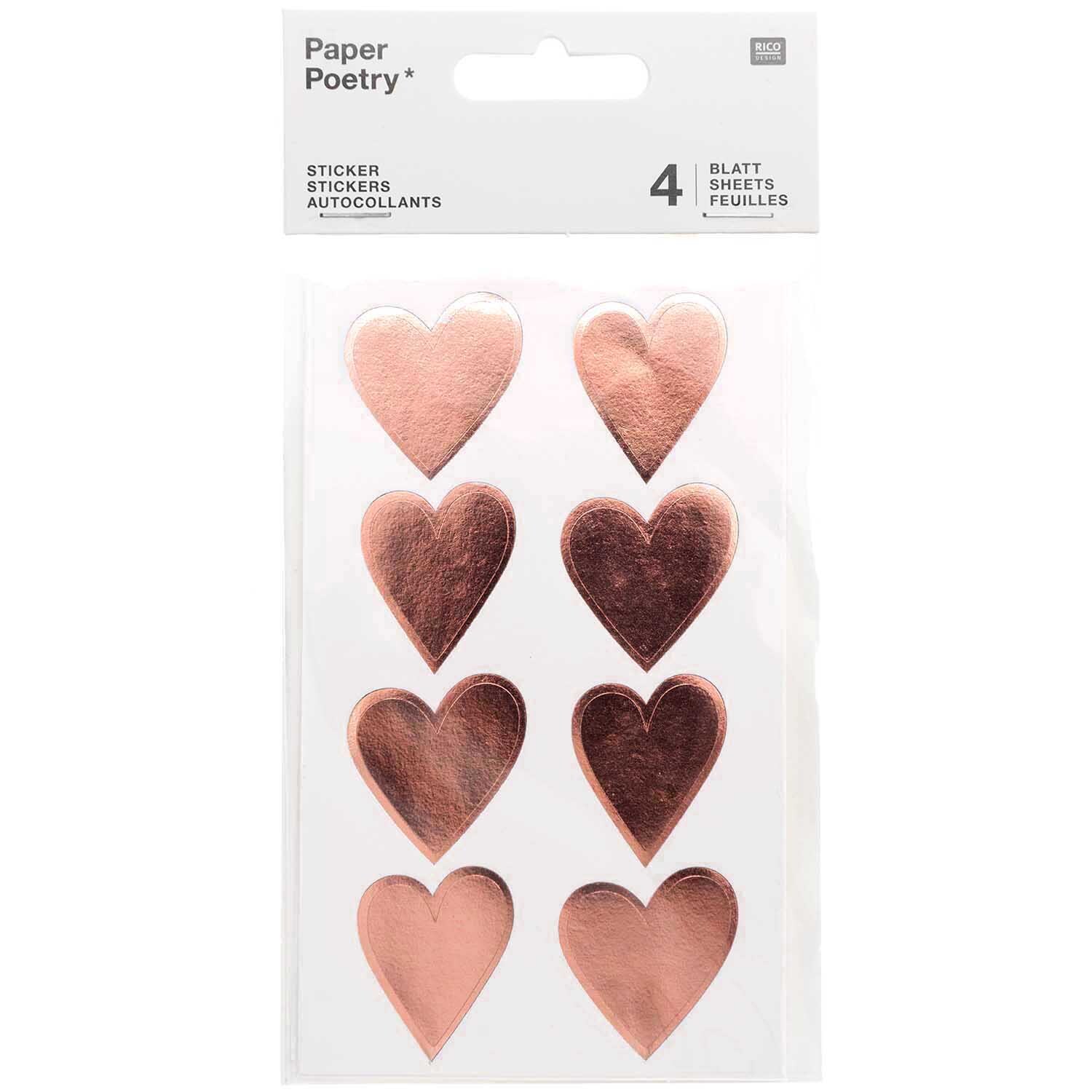 Paper Poetry Sticker Herzen 4 Blatt Farbe Roségold von Rico Design
