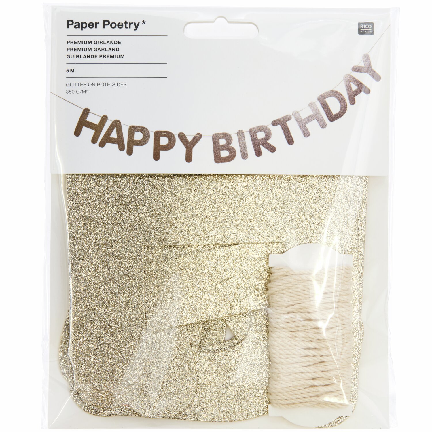 Paper Poetry Girlande Happy Birthday Glitter  5m Farbe Gold von Rico Design