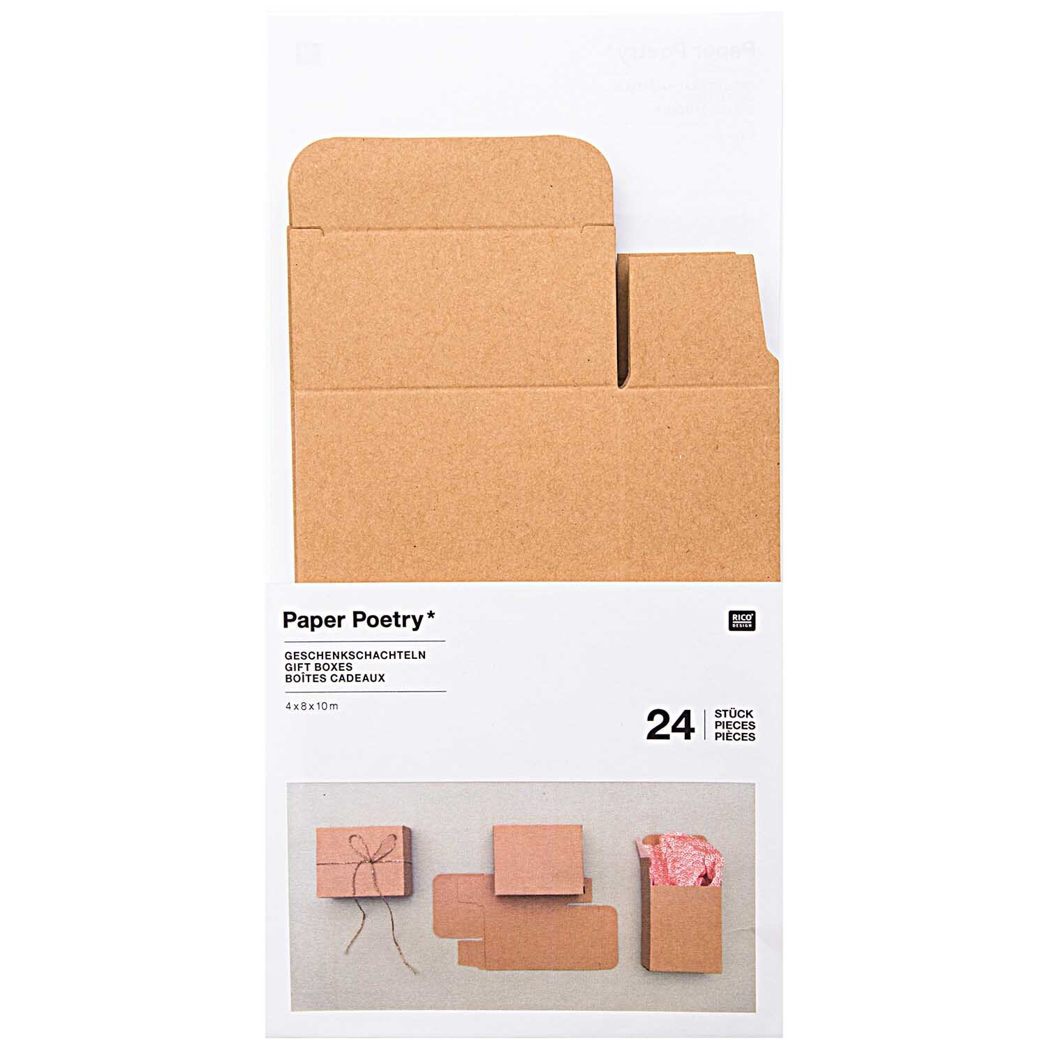 Paper Poetry Adventskalender Boxen Set mit 24 naturfarbenen Boxen von Rico Design, ideal zum Basteln und Gestalten von individuellen Adventskalendern.