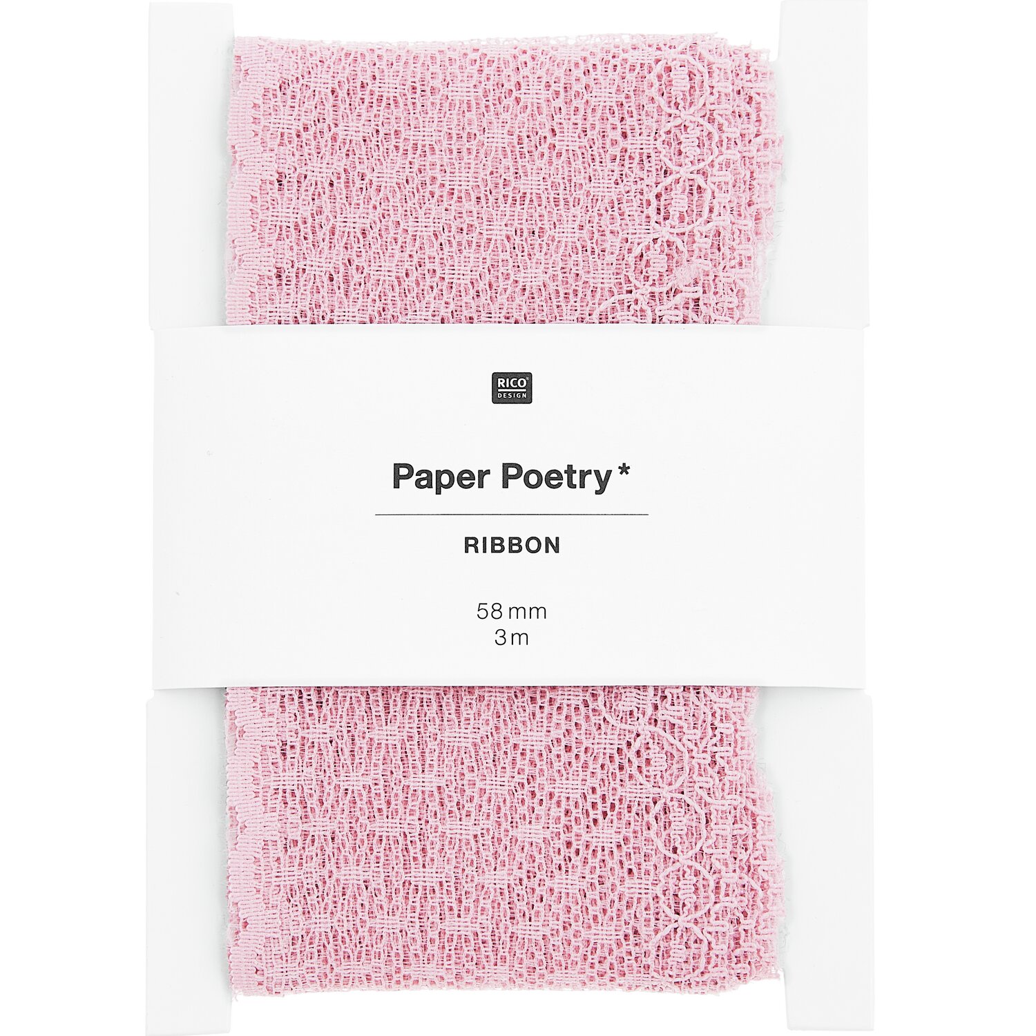 Paper Poetry Spitzenband Pünktchen in Rosa von Rico Design, 58mm breit, 3m lang. Ideal für kreative Bastelprojekte und Dekorationen.