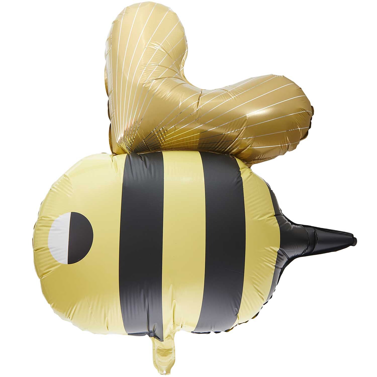 Folienballon Biene 60x70cm: Gelber und schwarzer Bienenballon von Rico Design in realistischer Form.