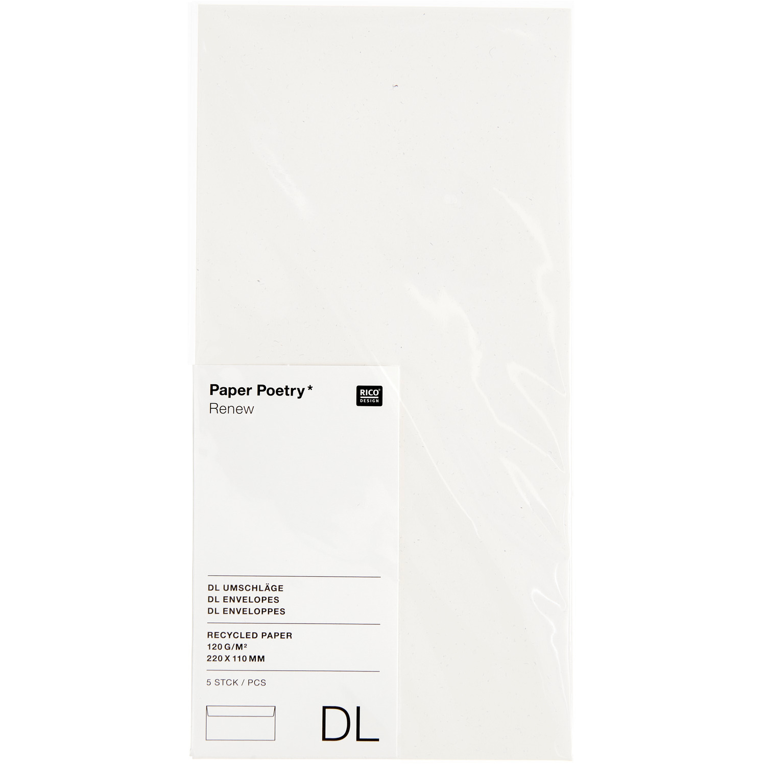 Paper Poetry Renew Umschläge DIN Lang, cremefarbene Briefumschläge von Rico Design, 5 Stück. Ideal für stilvolle Korrespondenz.