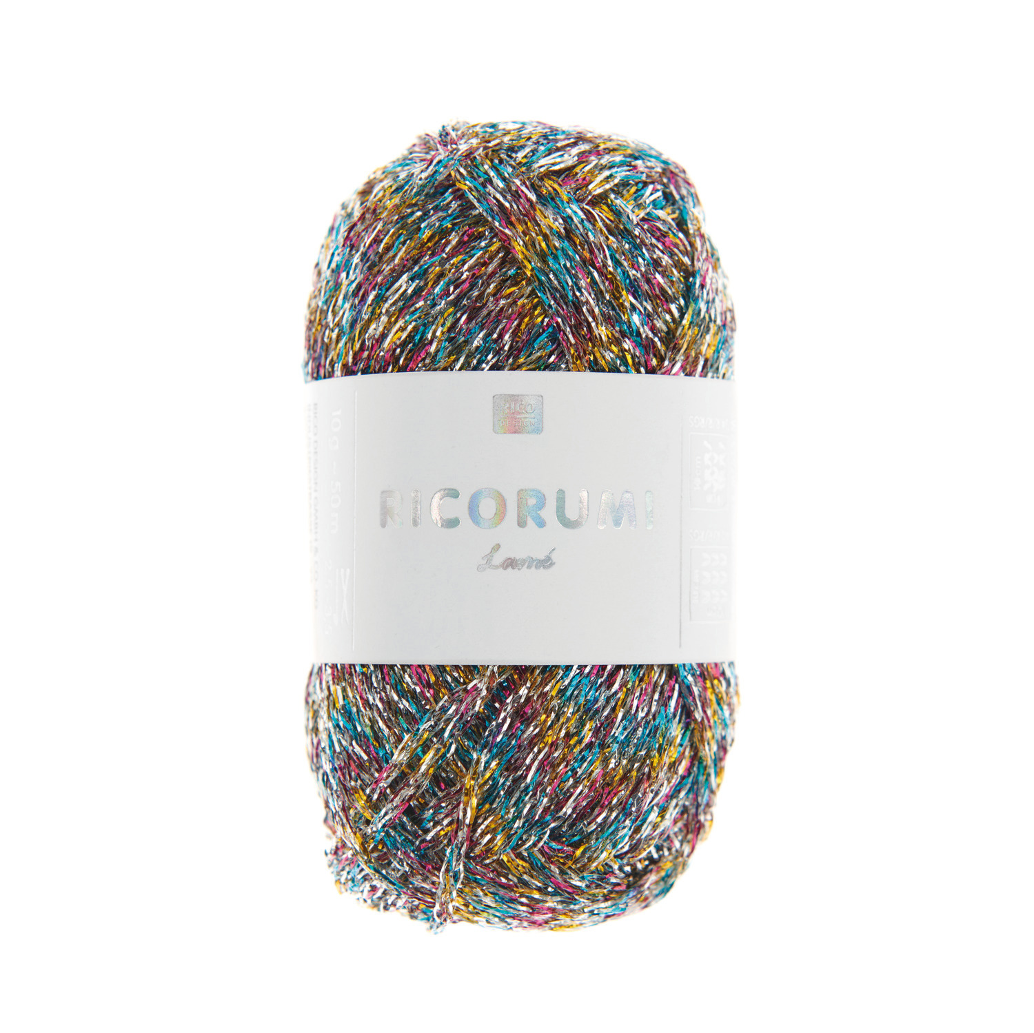 Creative Ricorumi Lamé dk, 10g Garn in schimmerndem Multicolor von Rico Design, ideal für kreative Strickprojekte.