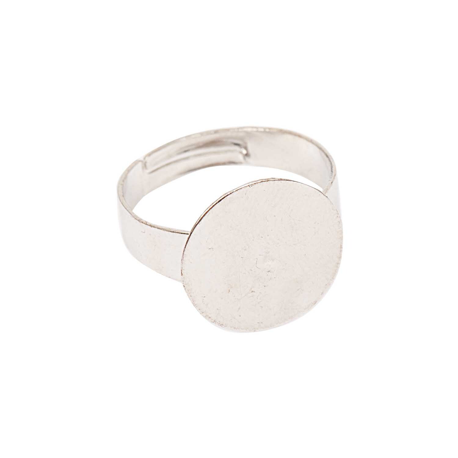 Ring zum Kleben breit 15mm Ø=19mm größenverstellbar in Silber von Rico Design, schlichtes Design mit rundem Aufsatz.