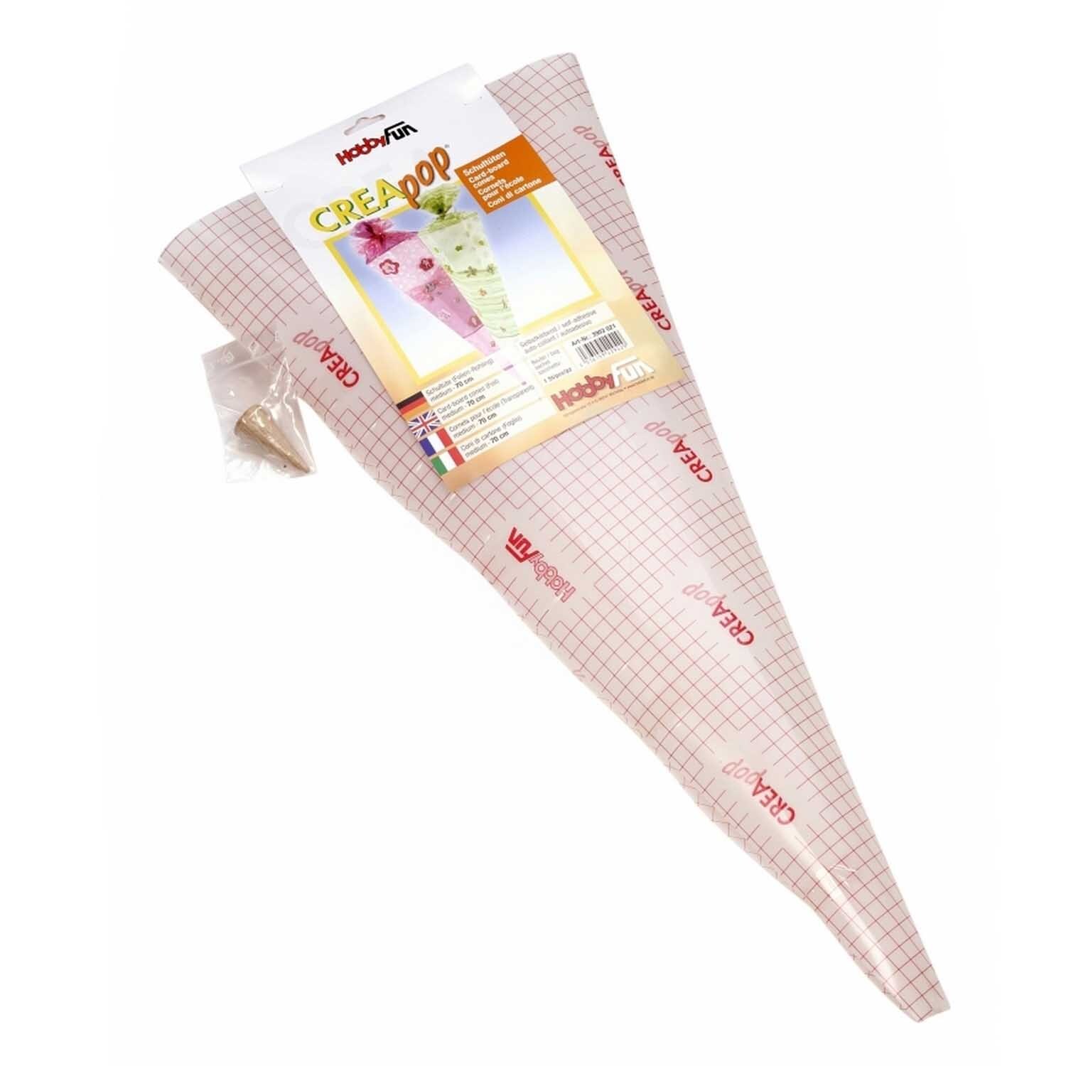 Schultüte Folie selbstklebendrund, 80 cm, transparent, von HobbyFun. Ideal für kreative Bastelprojekte.