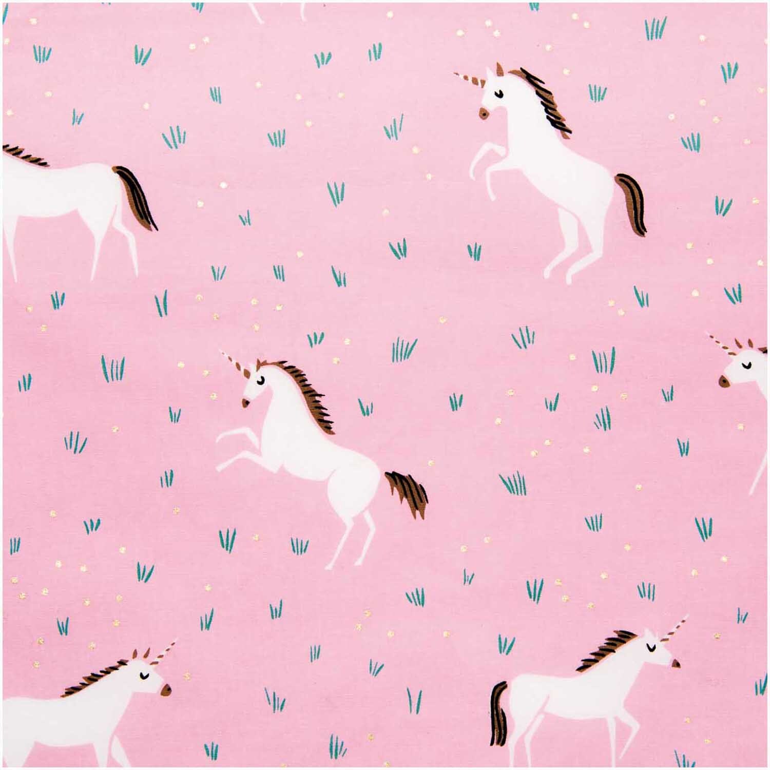 Druckstoff Einhorn rosa 140cm beschichtet: Rosa Stoff mit Einhornmuster von Rico Design, ideal für kreative Projekte.