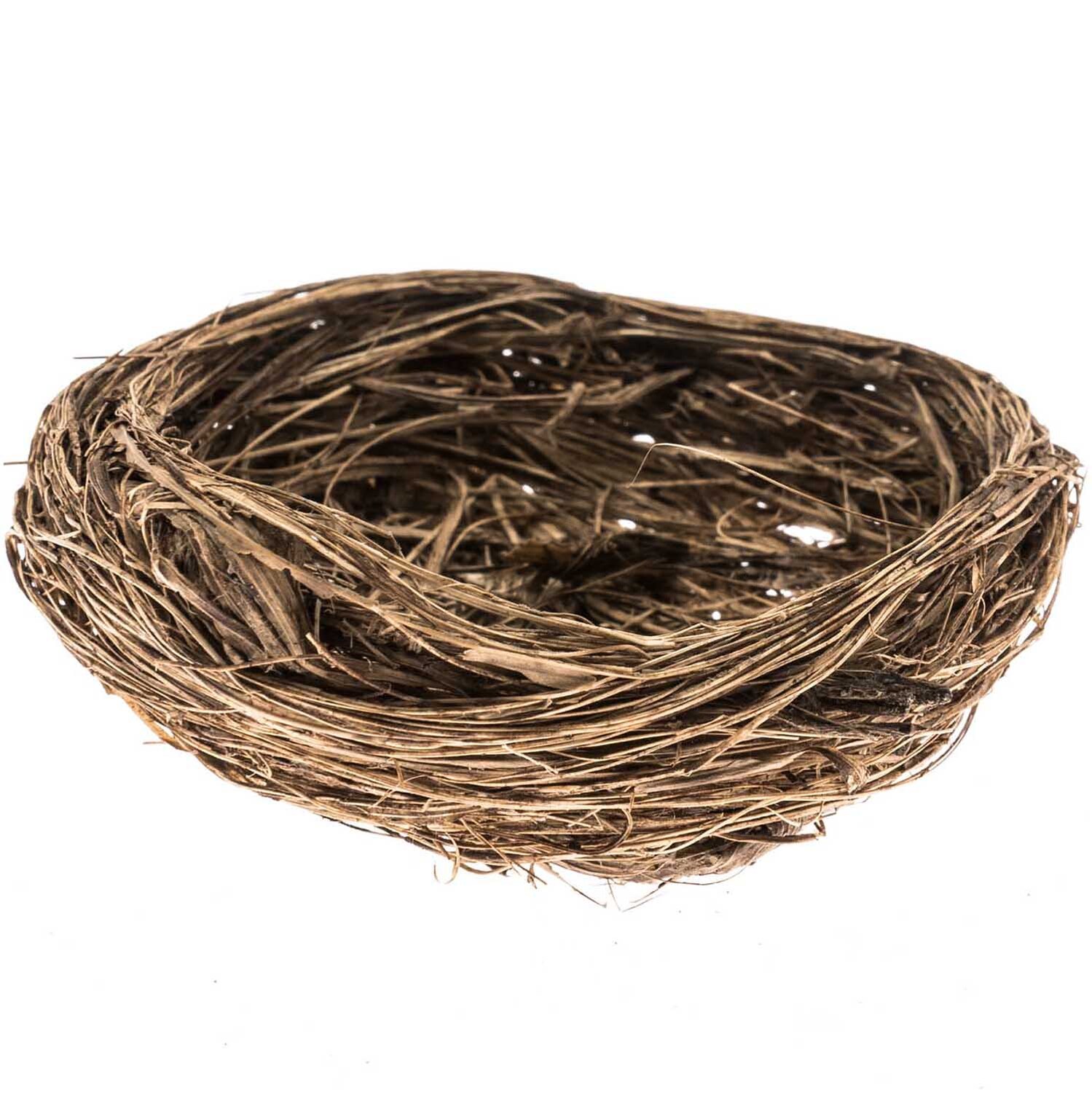 Deko Nest natur Ø=8cm 4 Stück: Ein natürliches, rundes Dekorationsnest aus braunem Material, ideal für kreative Projekte.