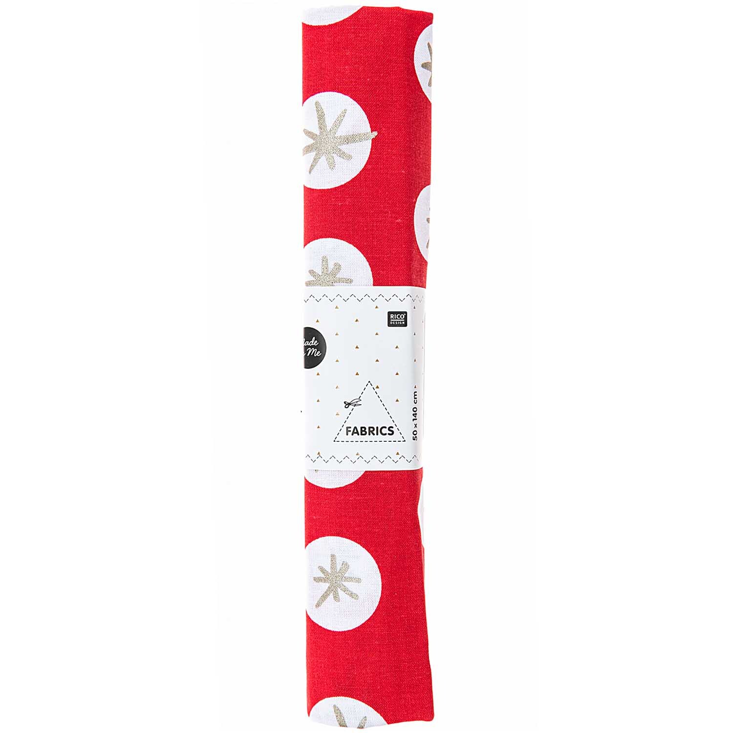 Druckstoff Schneeflocken rot-gold 50x140cm von Rico Design